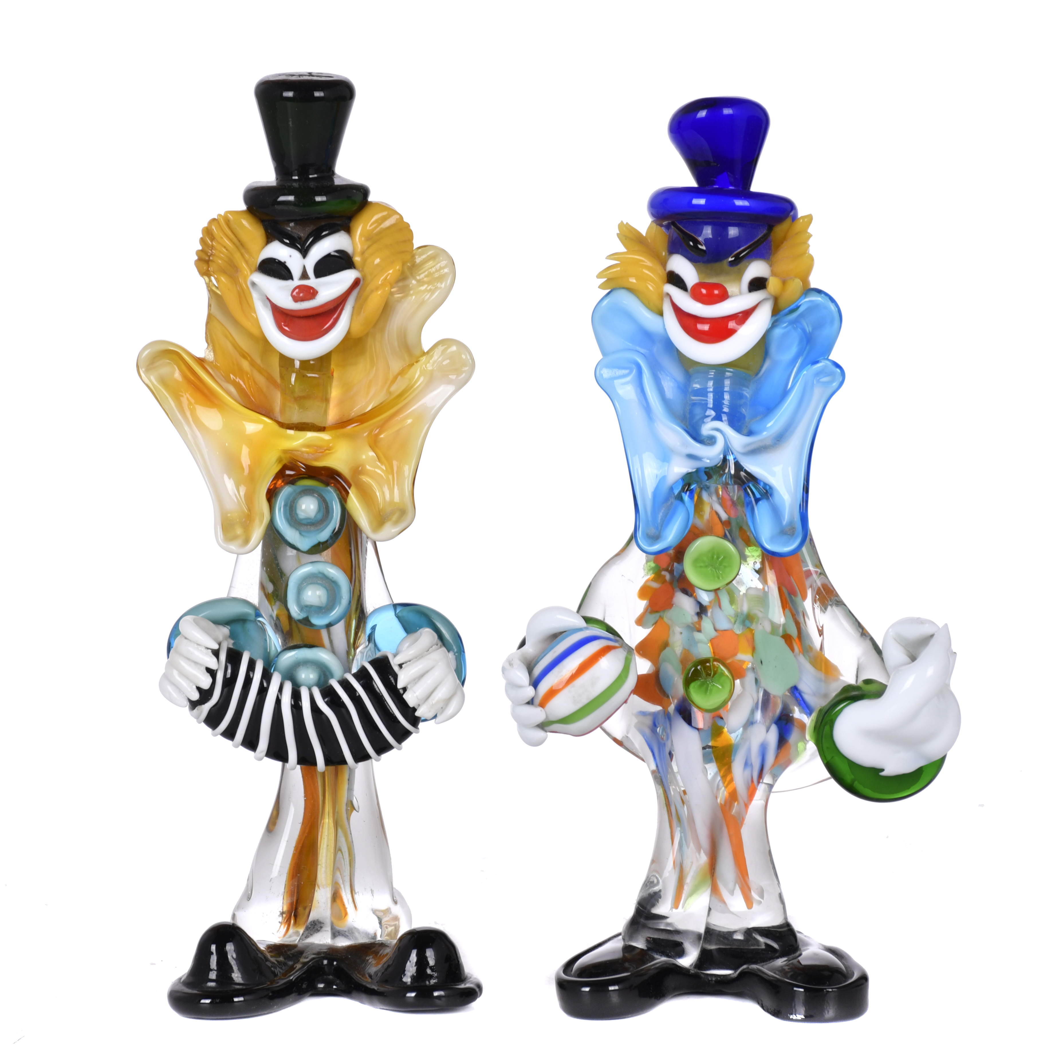 Lote de dos payasos en cristal de Murano, siglo XX. 