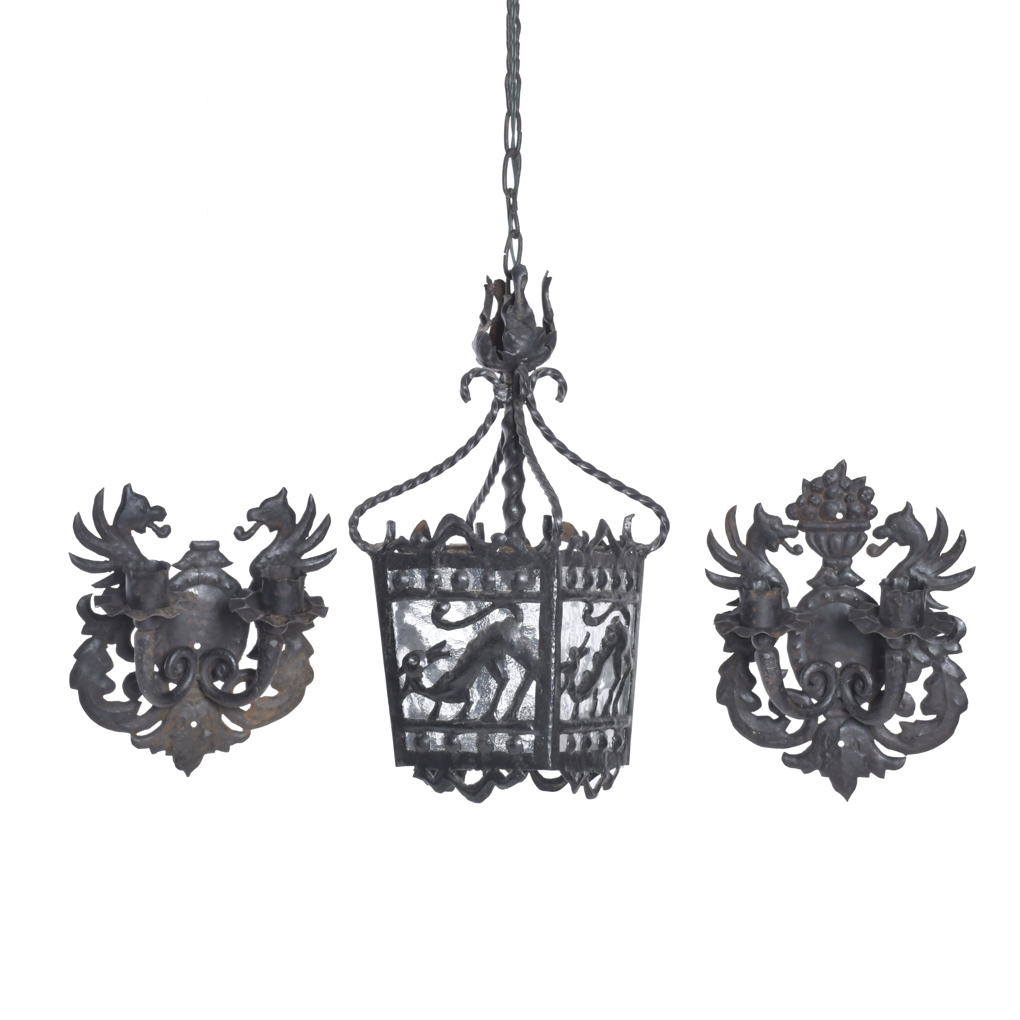 Conjunto de farol de techo y pareja de apliques Modernistas