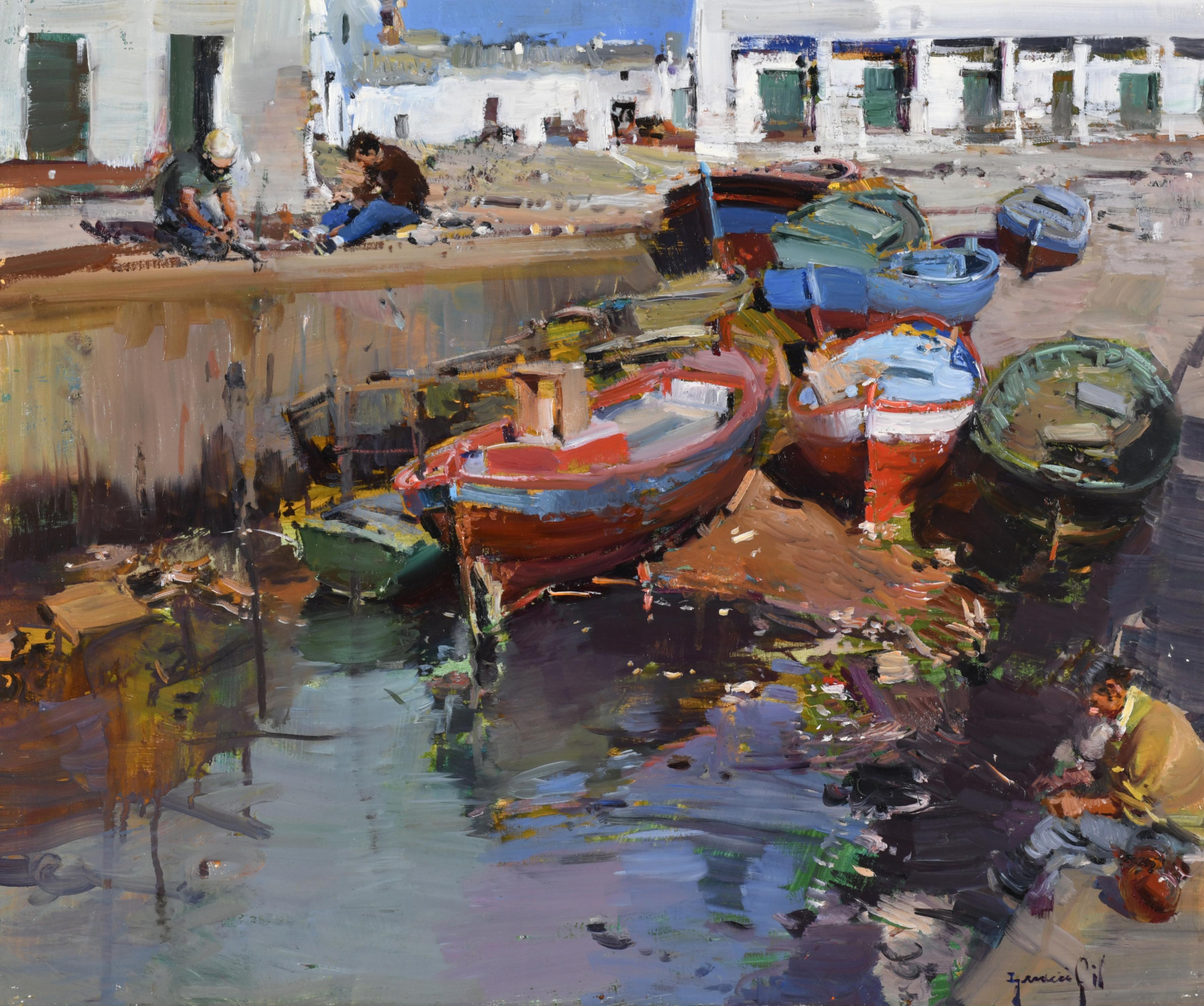 IGNACIO GIL (1913-2003). "Barcas y pescadores".