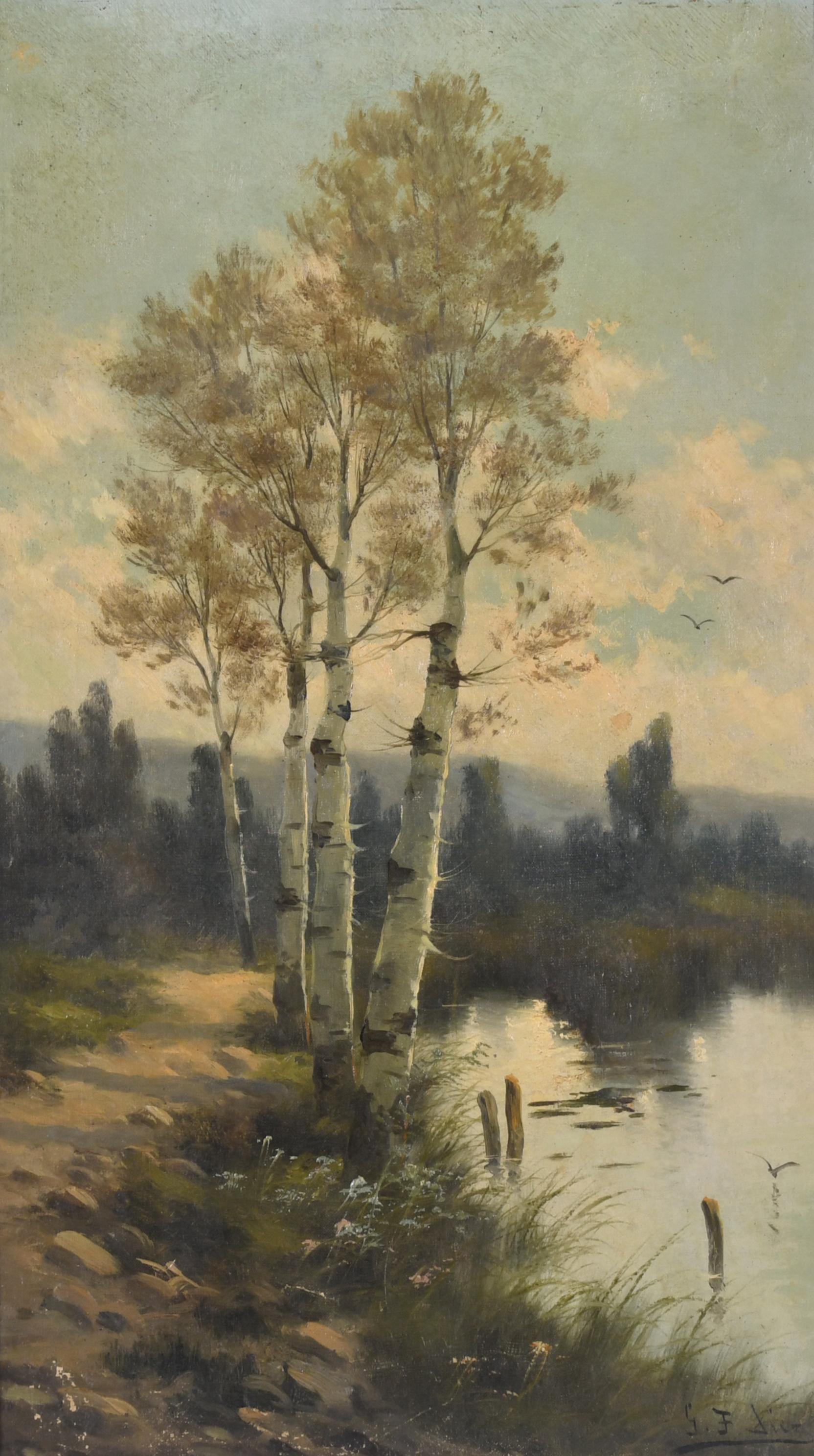 ESCUELA ESPAÑOLA, SIGLO XIX-XX. G.F. DIEZ "Paisaje fluvial"