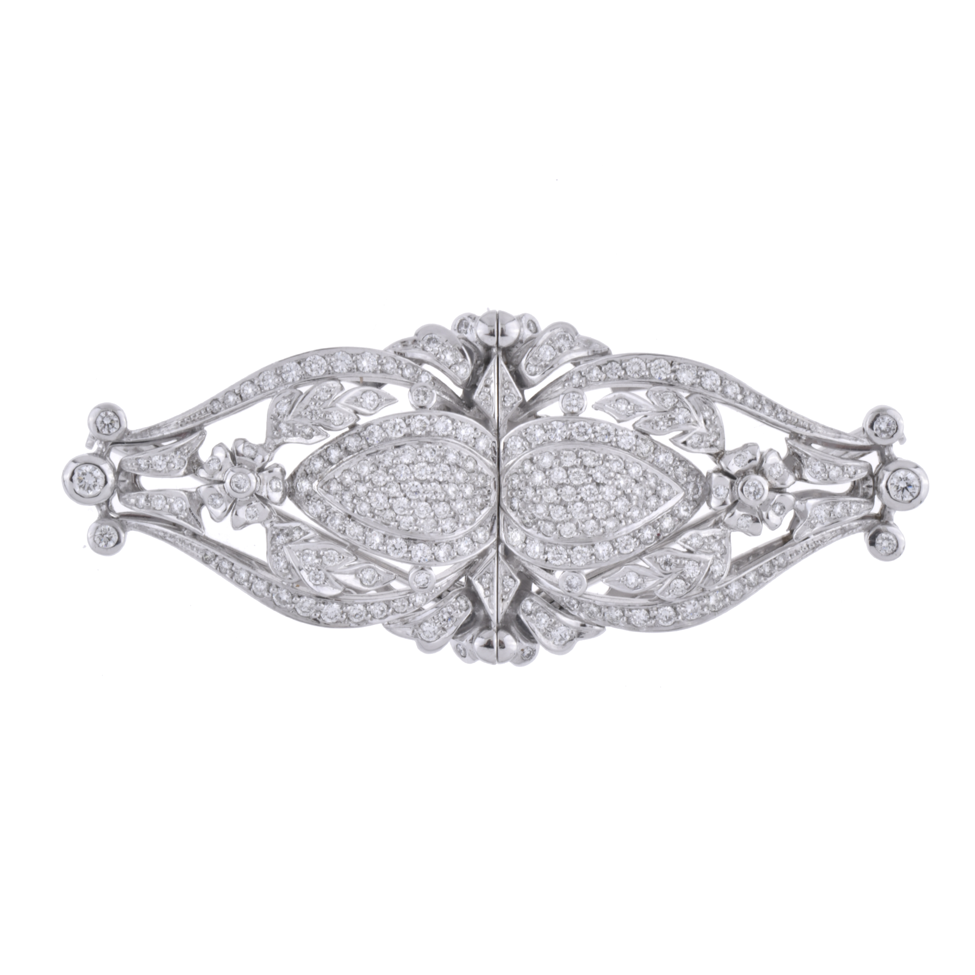 Broche doble transformable, con motivos florales y diamante