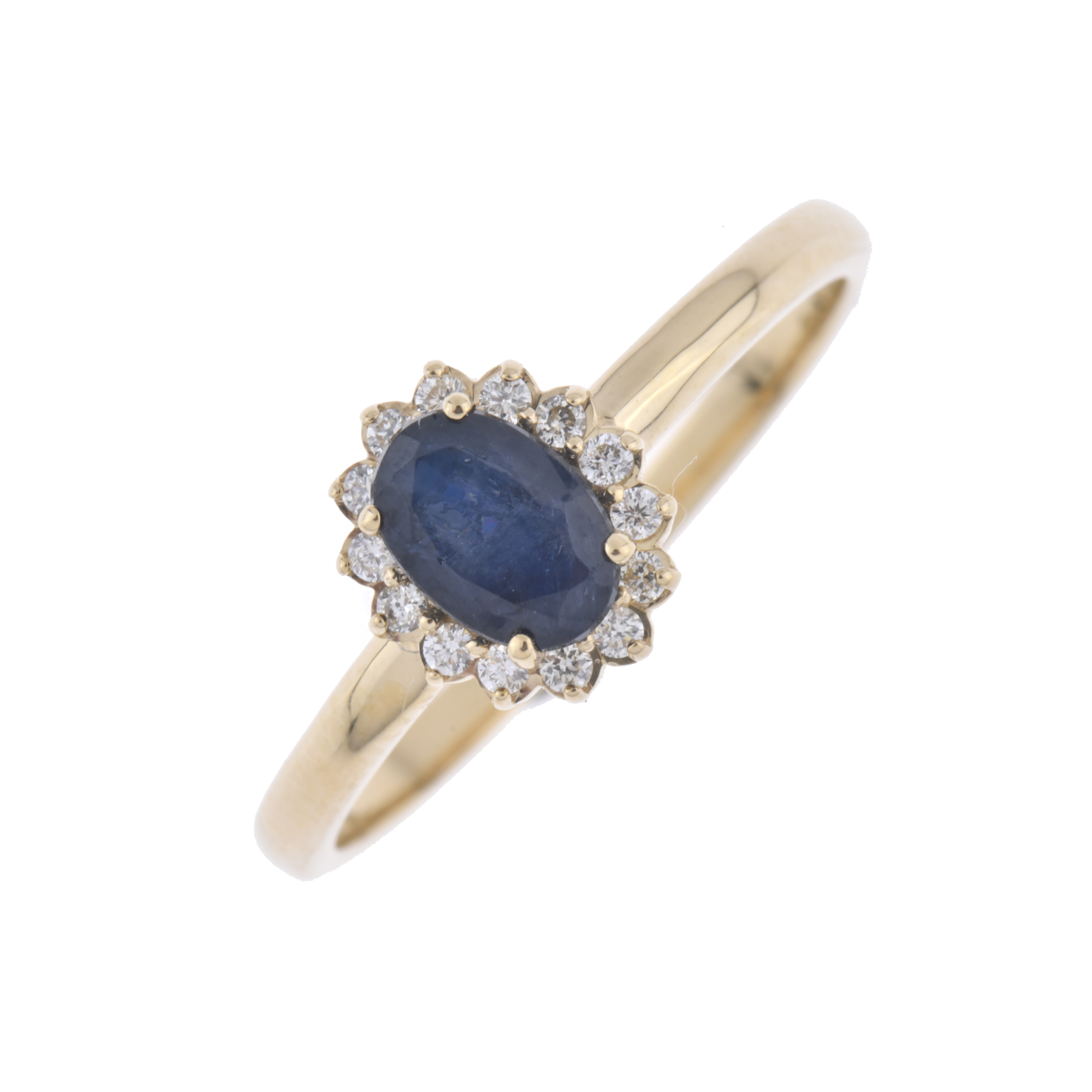 Anillo con zafiro y rosetón de diamantes.