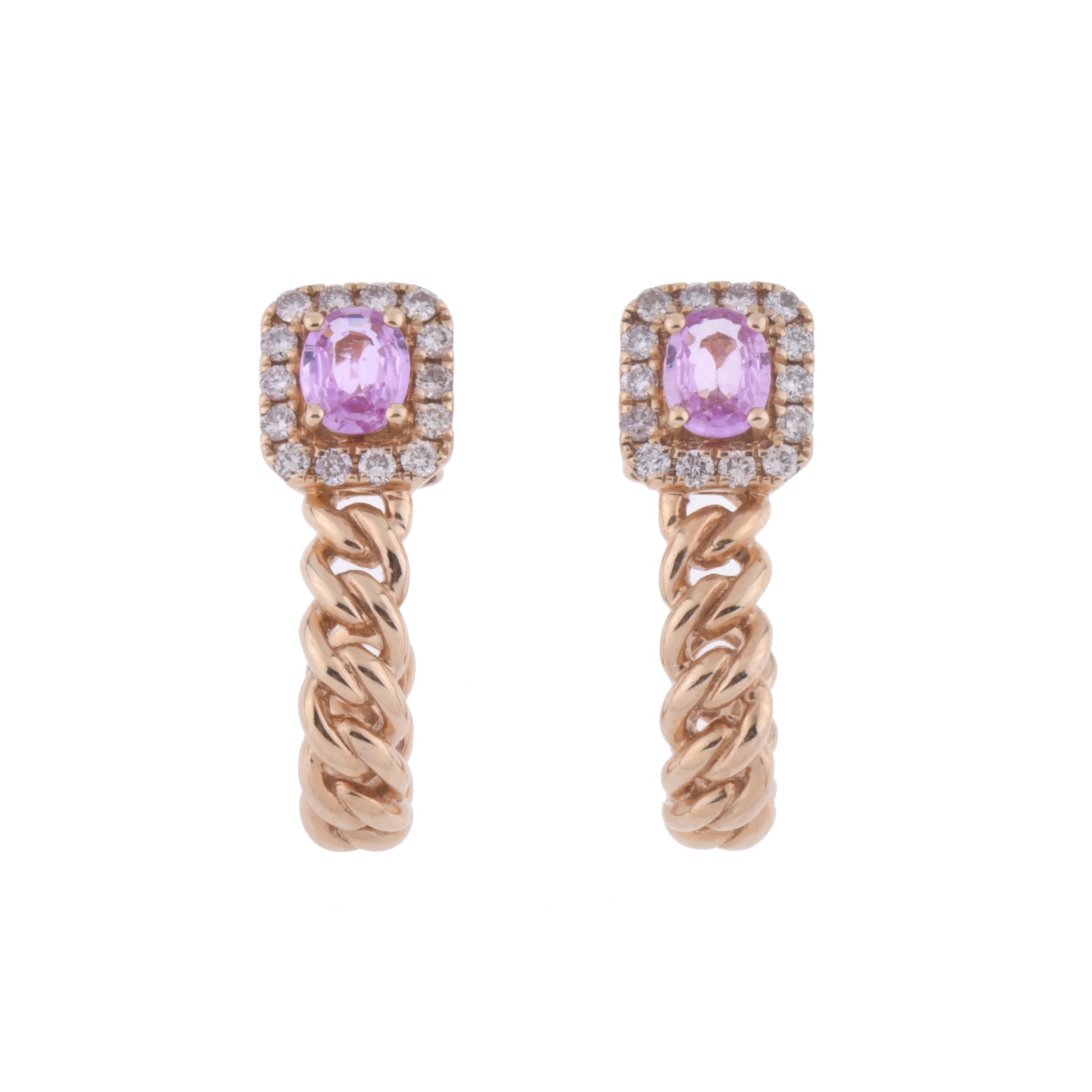 Pendientes con zafiros rosas y rosetón de diamantes.