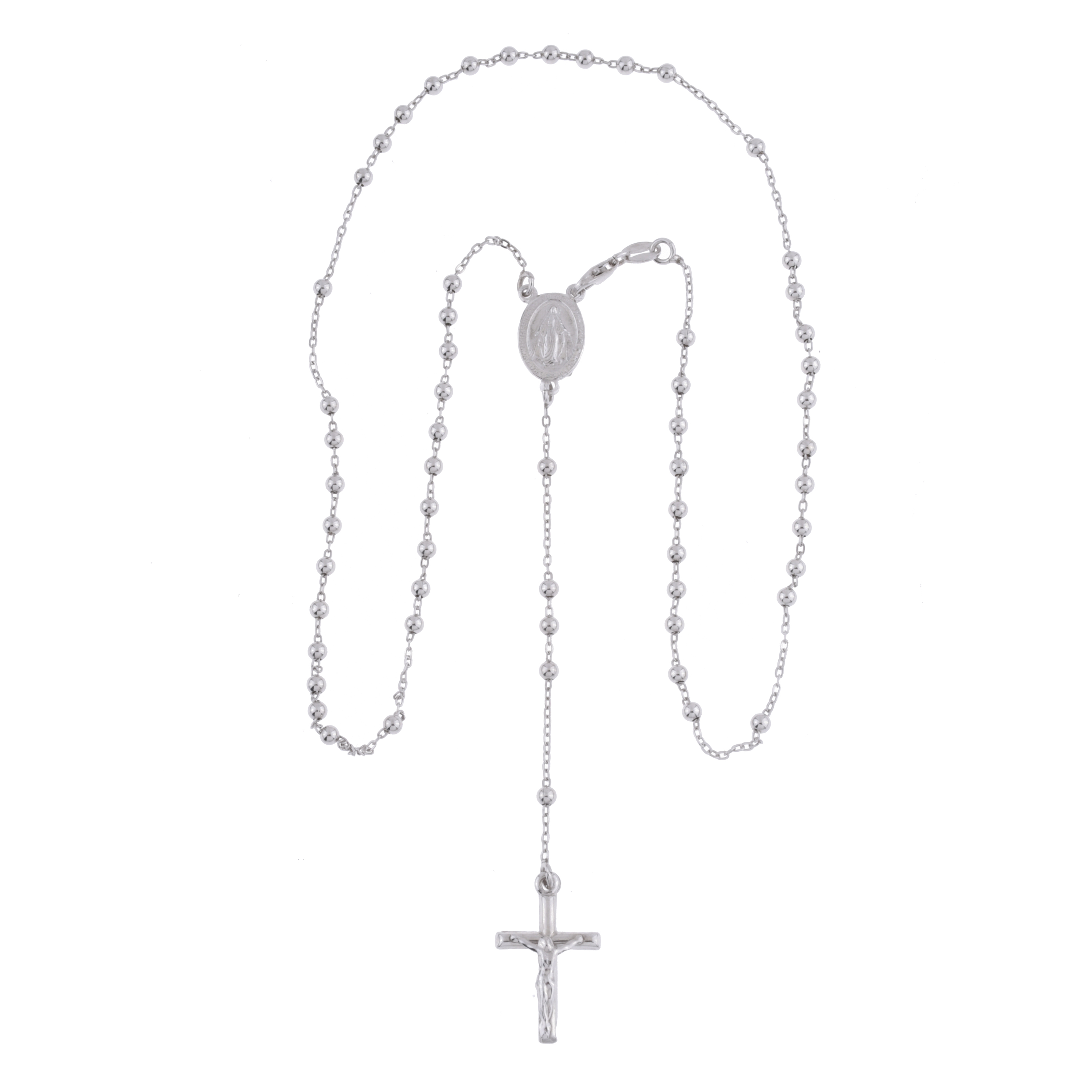 Rosario con imágen de la virgen y cruz colgante.