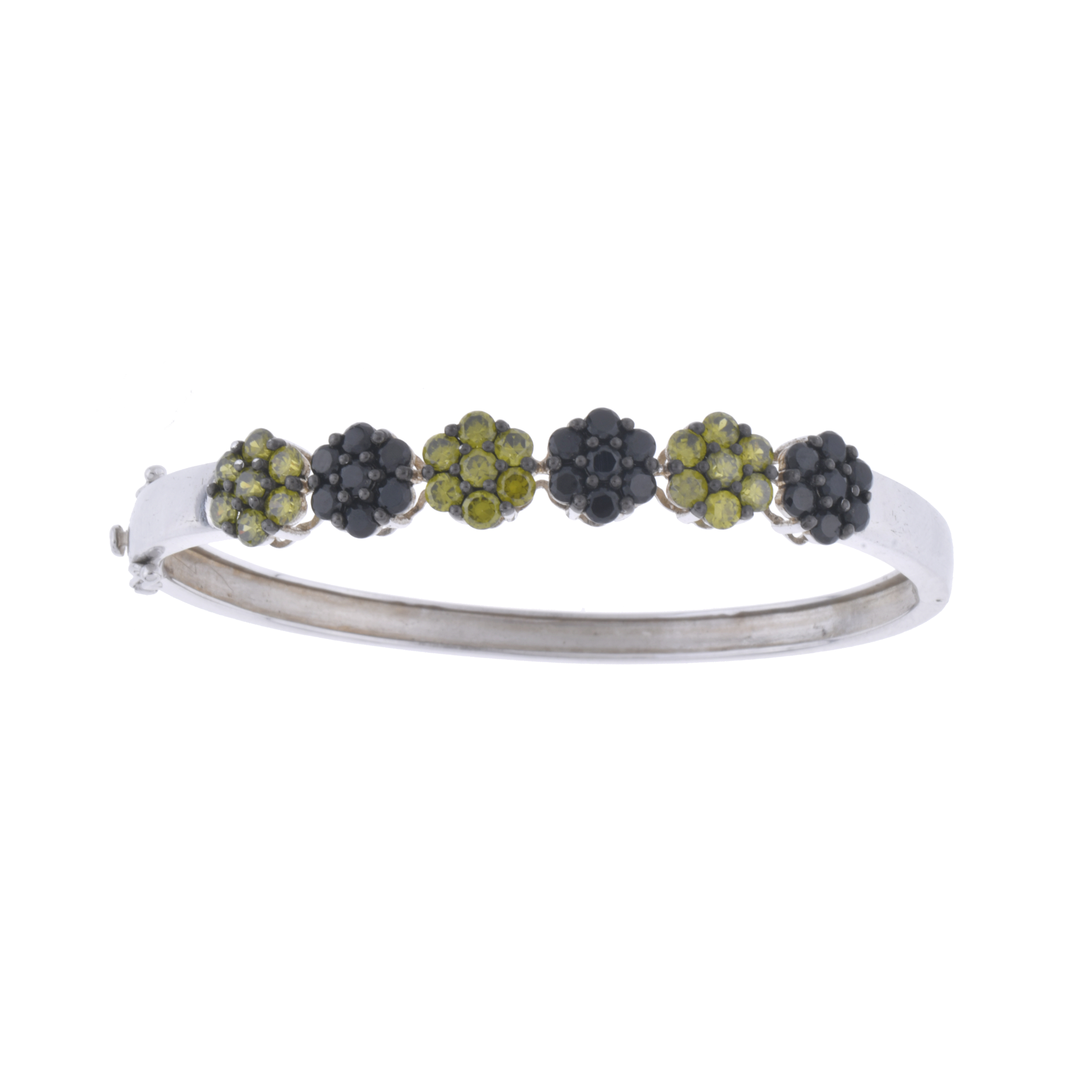 Semi-rigid floral bracelet with olivines and zircons.