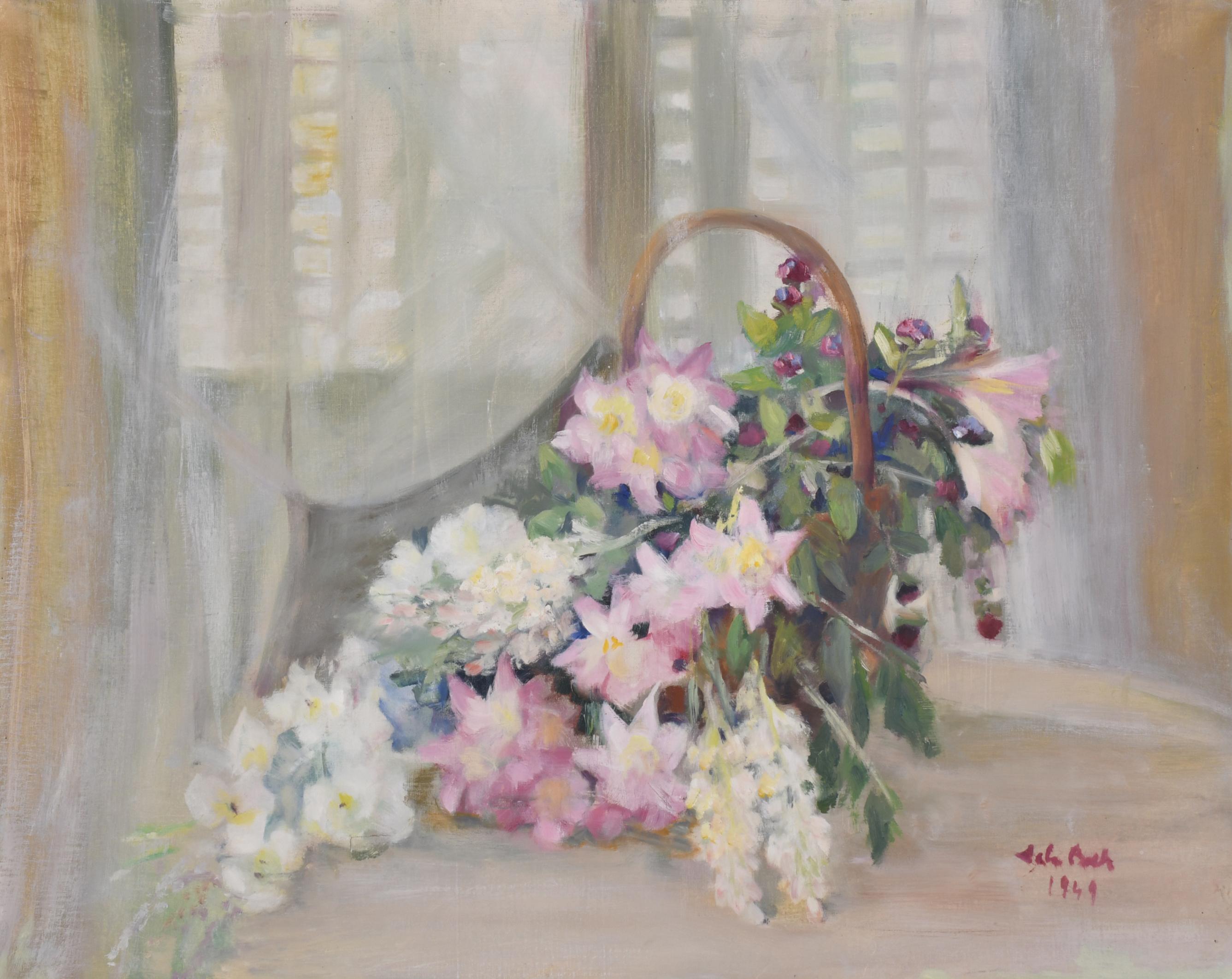ESCUELA ESPAÑOLA, SIGLO XX. "Cesta de flores", 1949.