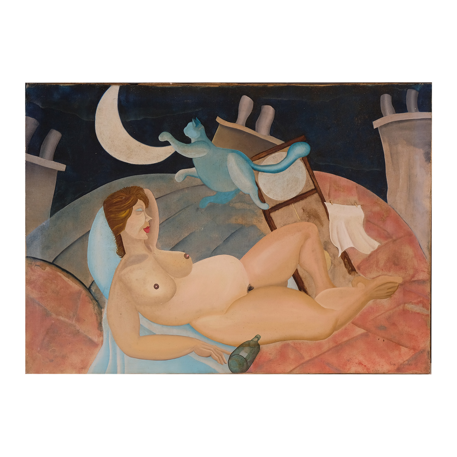 PERE CESPEDES (20TH CENTURY). &#39;Woman, Cat and Moon&#39;, 86?.
