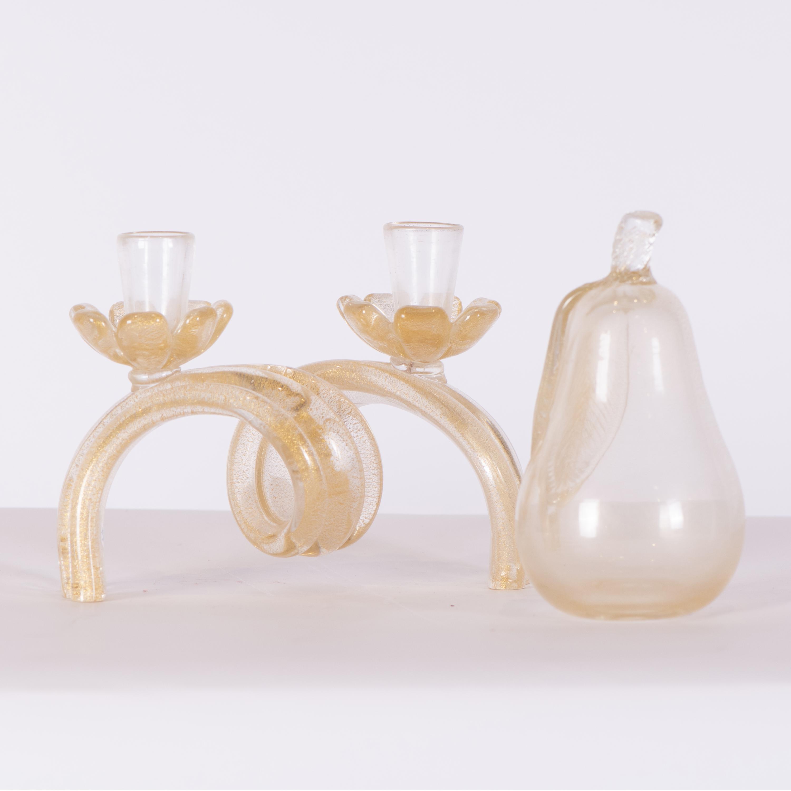 ATTR. TO SALVIATI & CO. Set of table candelabrum and pear.