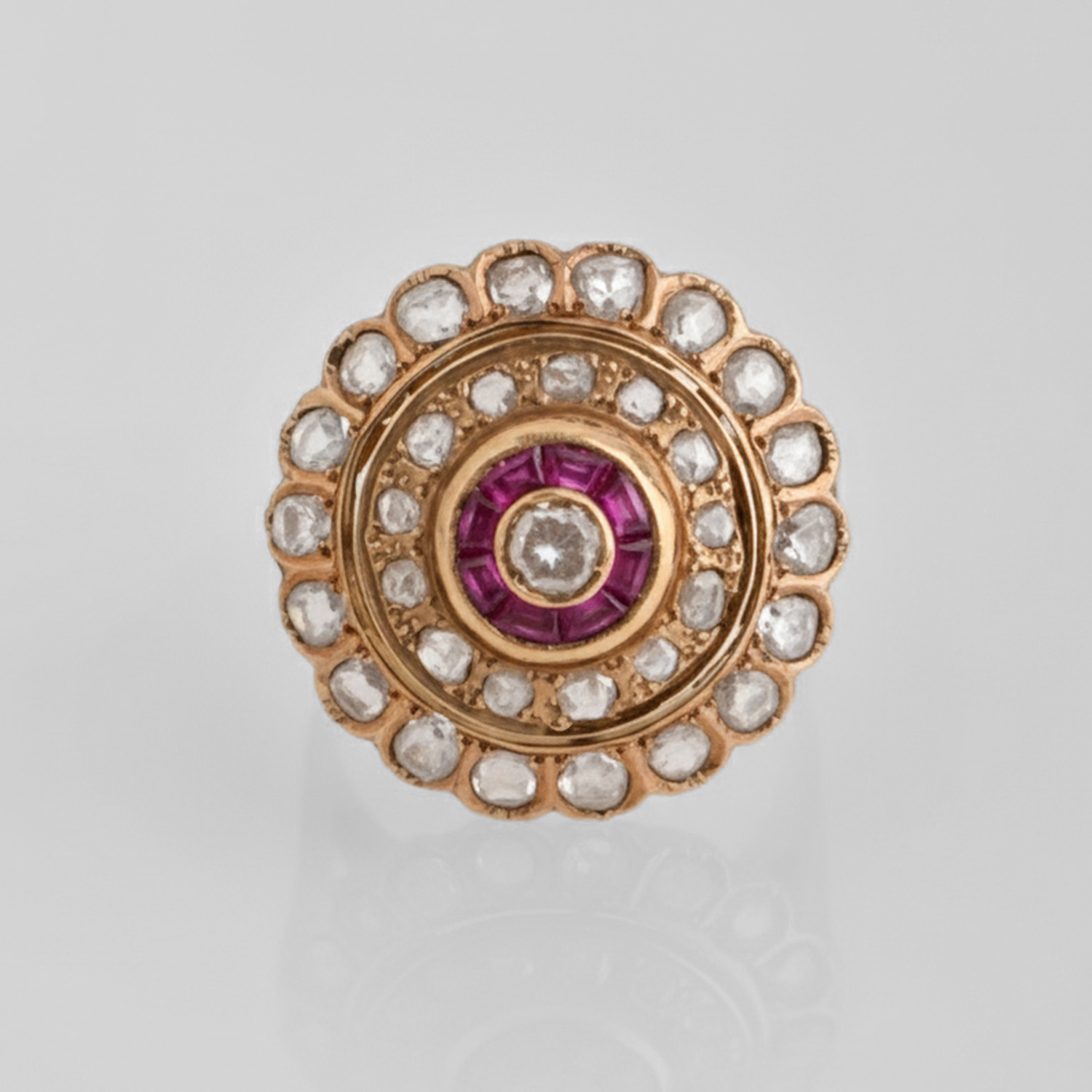 Art Deco style ring with diamonds and rubies.