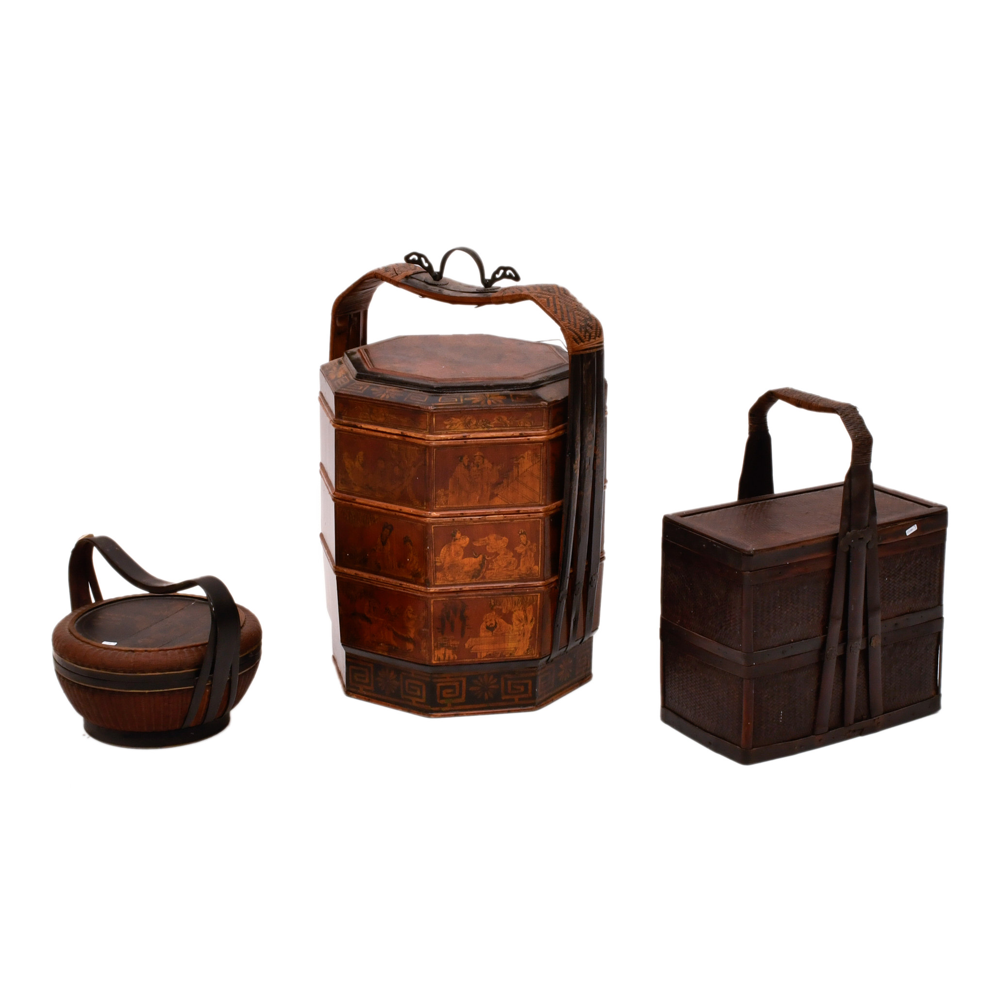 ESCUELA CHINA, DINASTÍA QING, SIGLO XIX. Lote de tres cesta