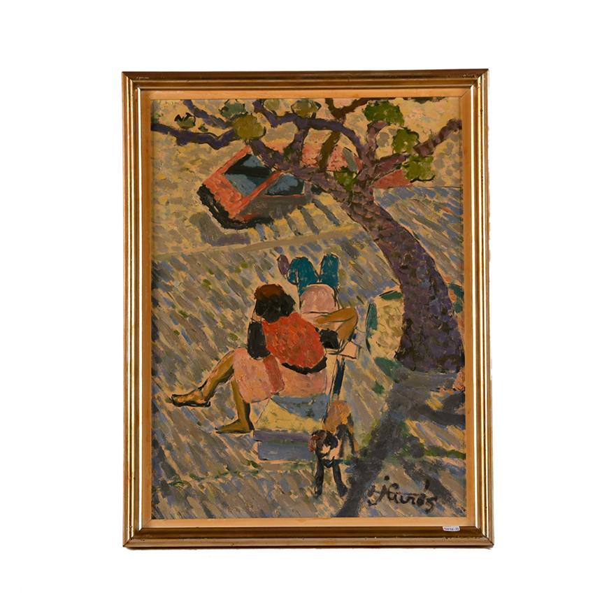 JORDI CURÓS (1930-2017).   "Personajes en un banco".