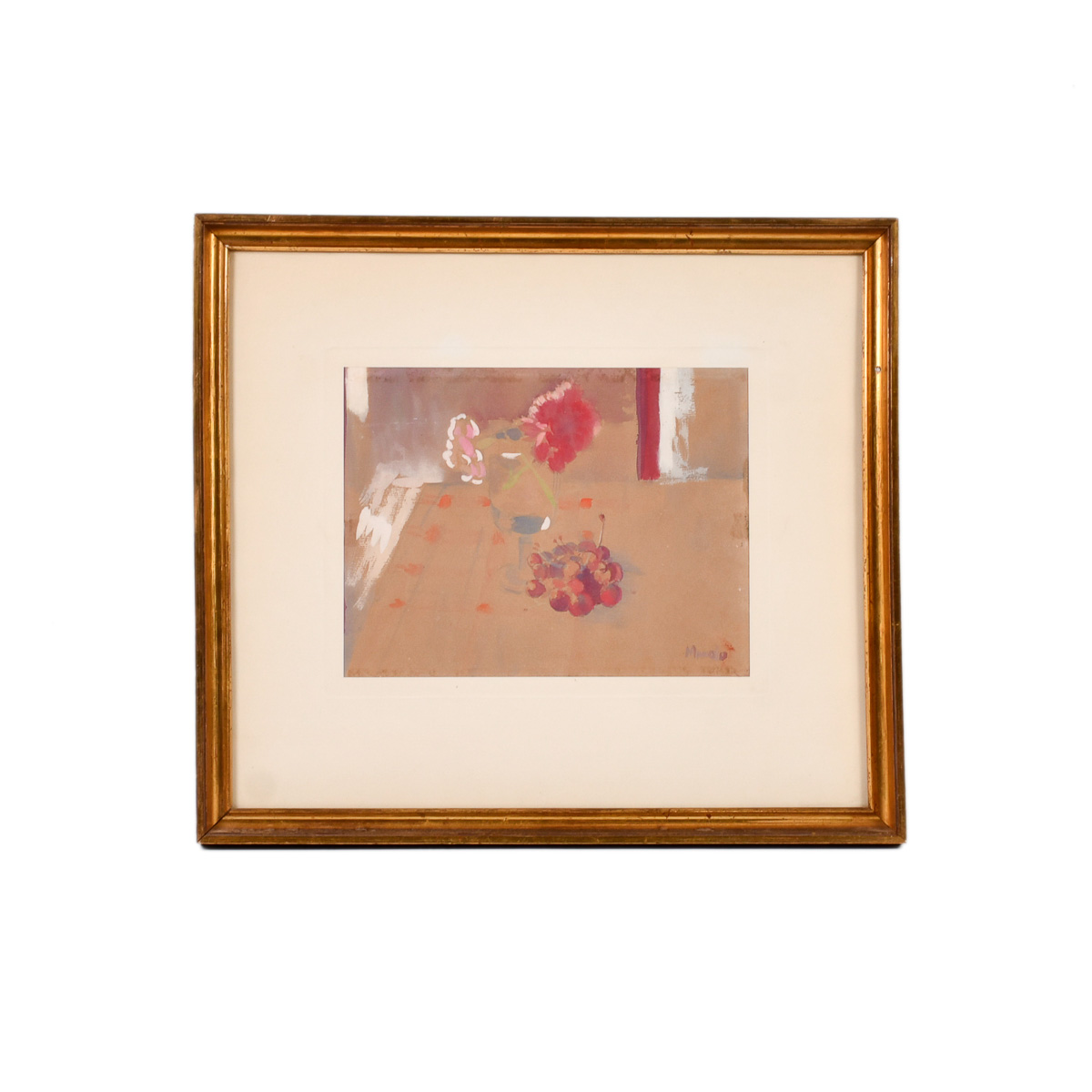 MANOLO HUGUÉ (1872-1945). "Bodegón clavel y uvas".