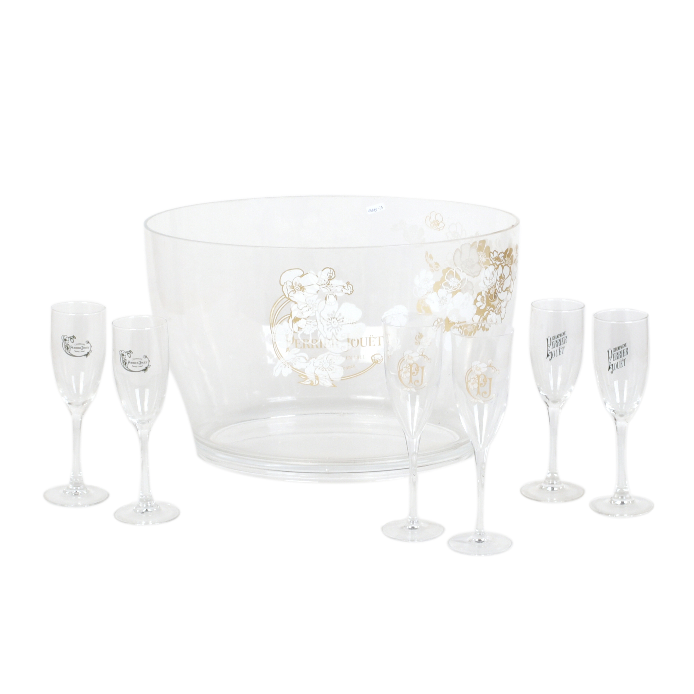 PERRIER JOUET, lote de 18 copas de champán y cubitera 