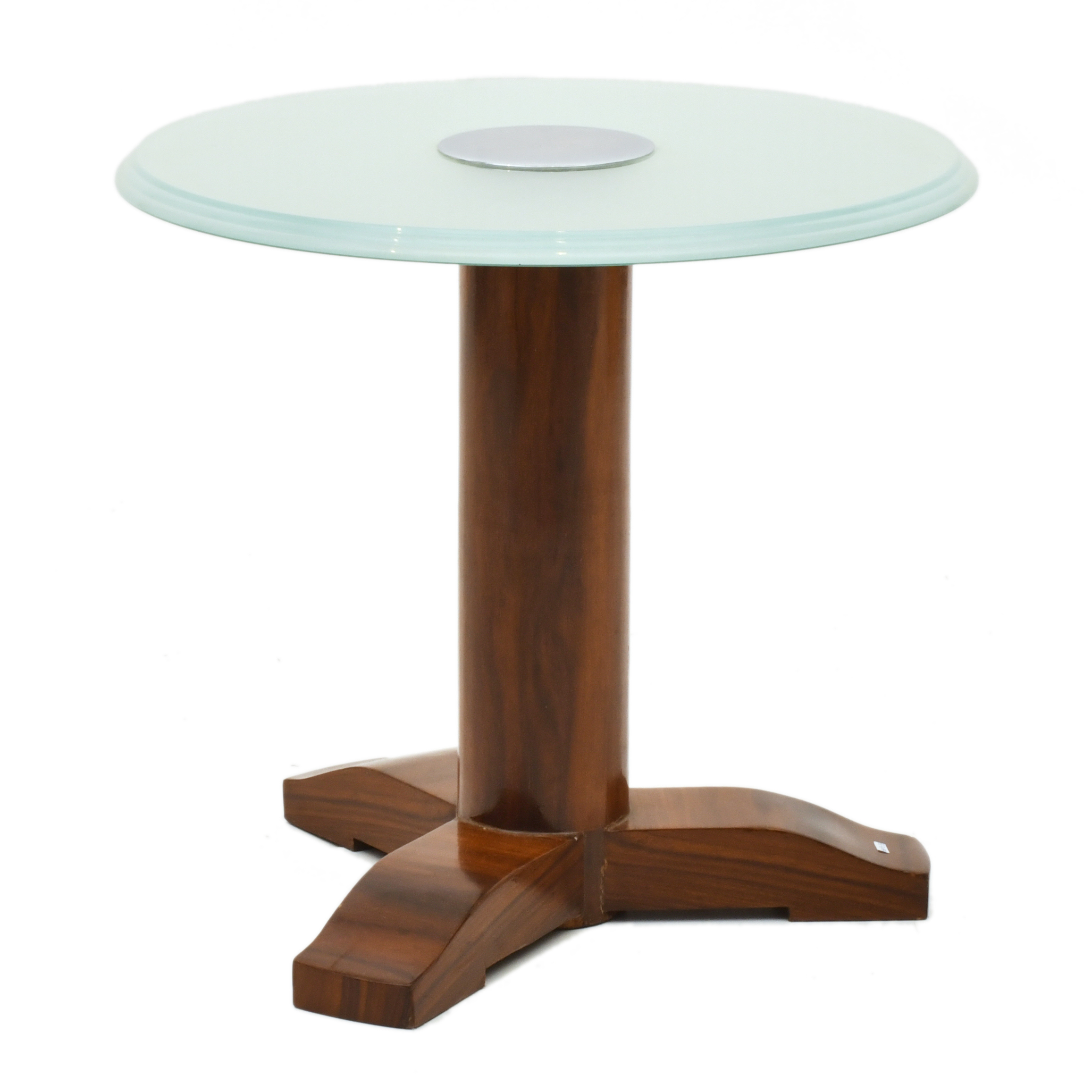 Mesa circular Art Decó con sobre de cristal