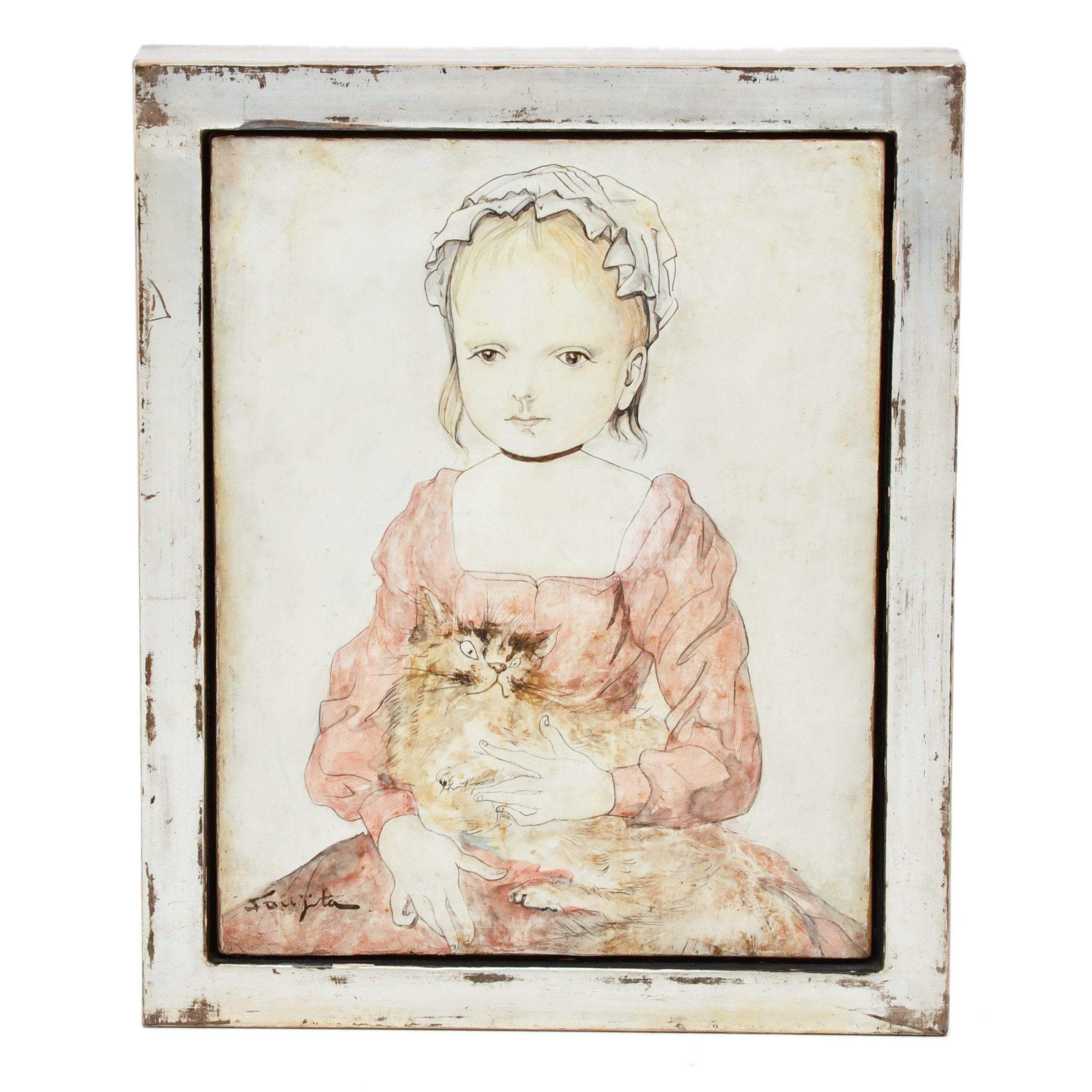 TSUGUHARU FOUJITA (1886-1968).  "Niña con gato", circa 1952.