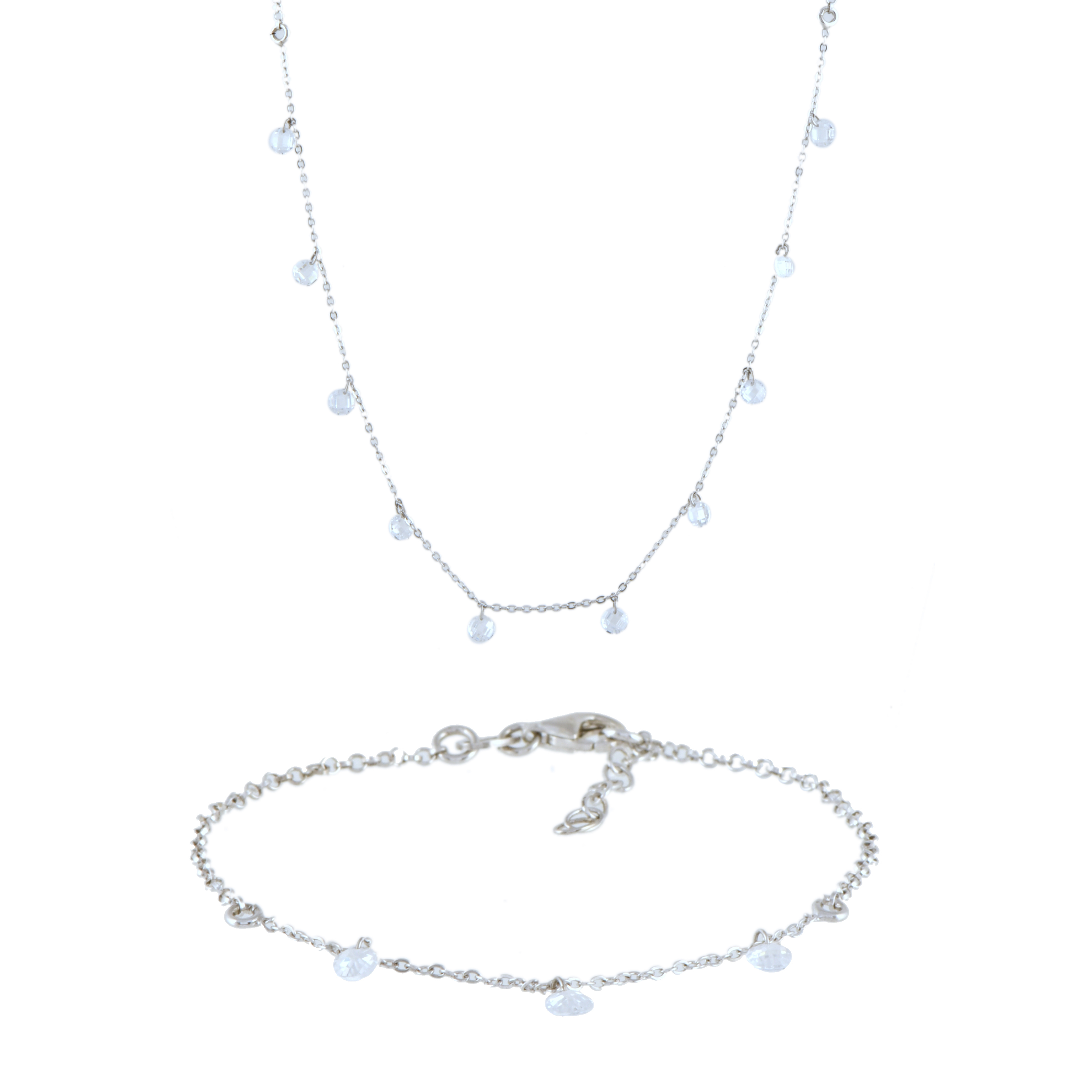 Conjunto de collar y pulsera con circonitas.