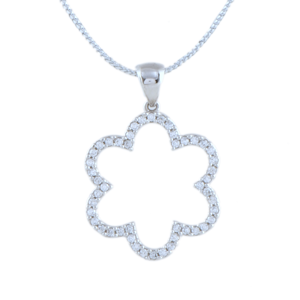 Colgante en forma de flor con circonitas.