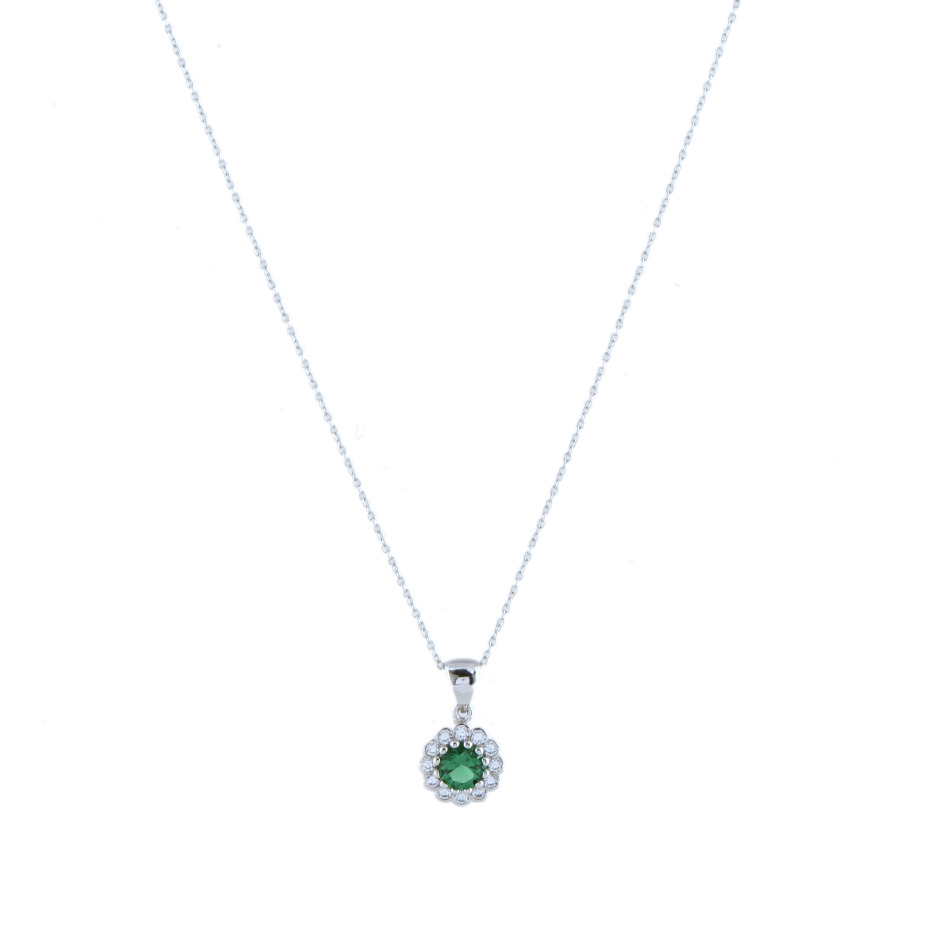 Collar con colgante de topacio verde con rosetón de circoni