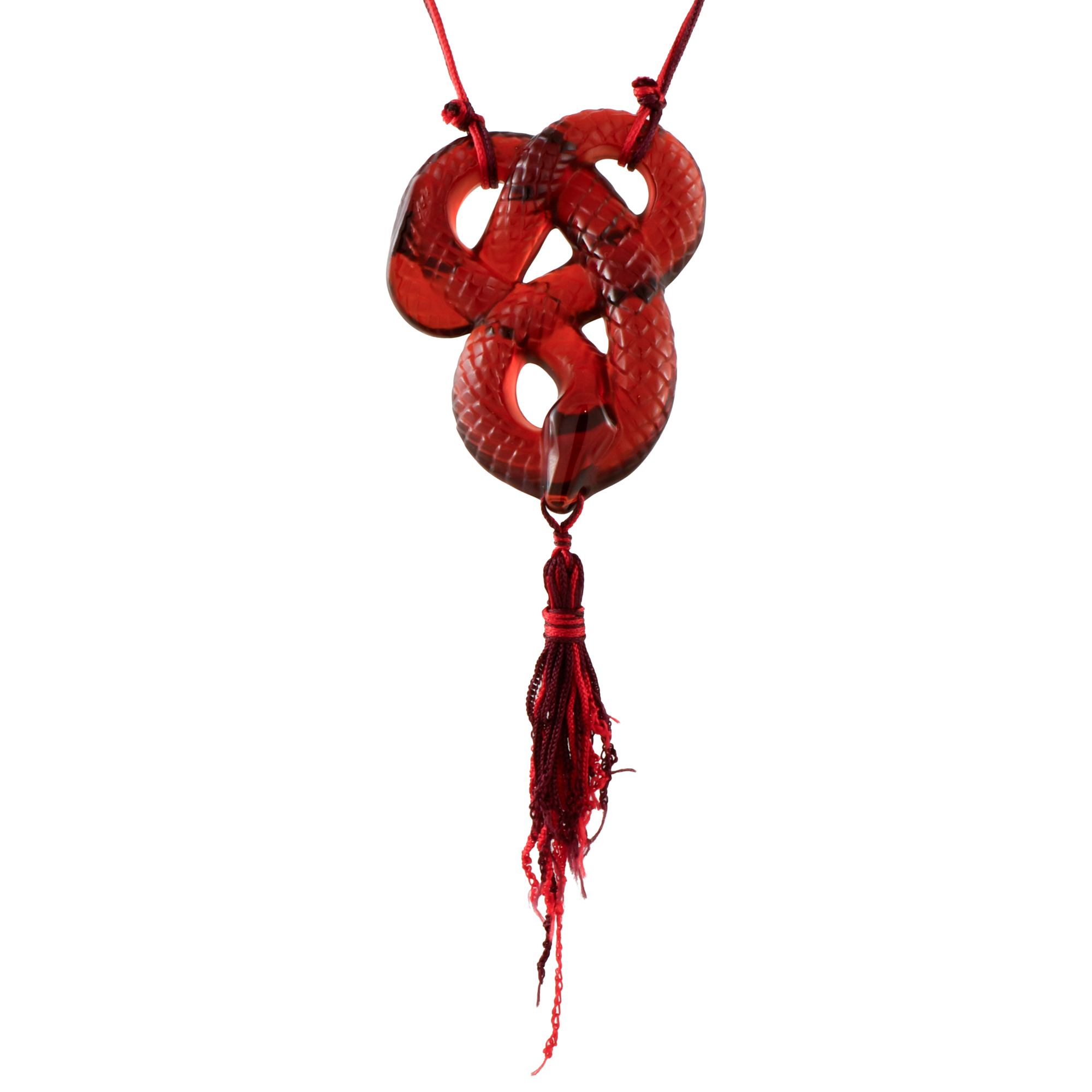 LALIQUE, snake-shaped glass pendant.