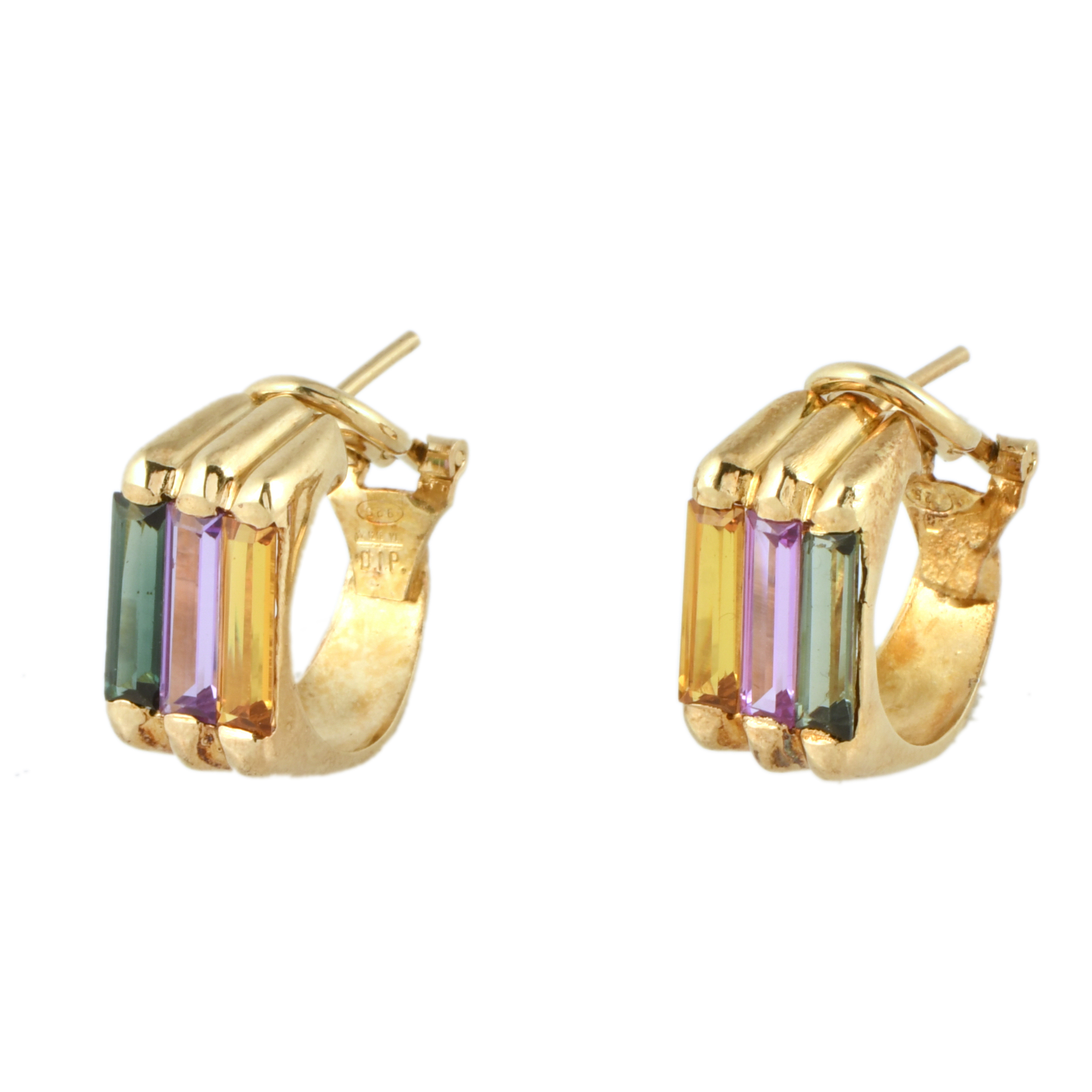 Pendientes anchos tipo años 70 con cuarzos tricolor.