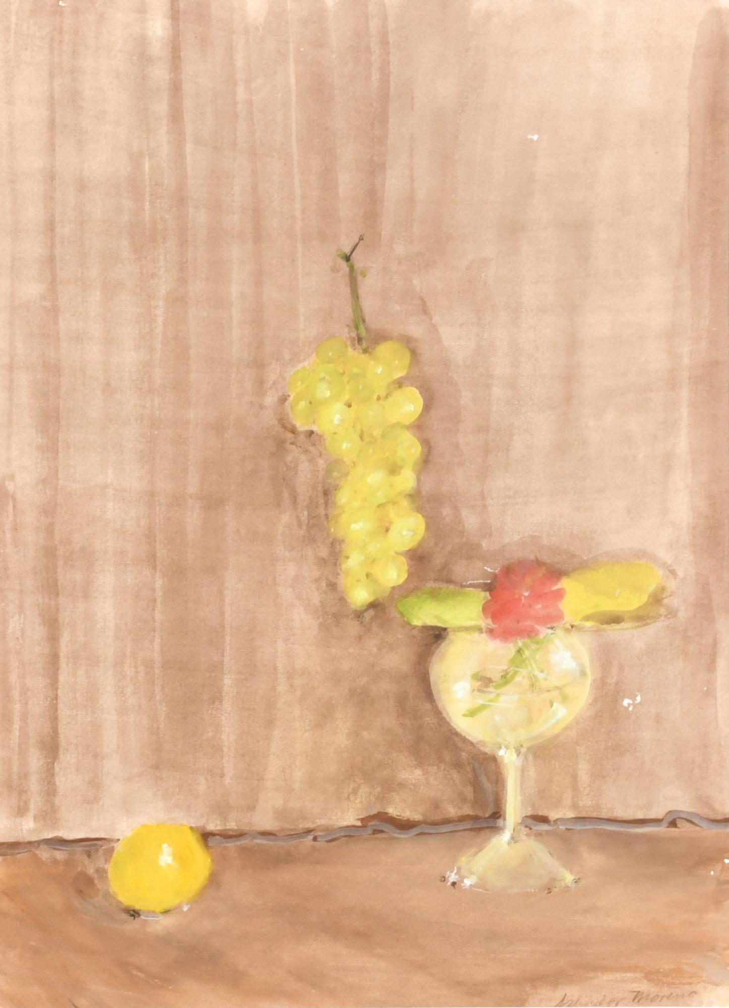 SALVADOR MORENO (1916-1999).  "Bodegón con copa y uvas".