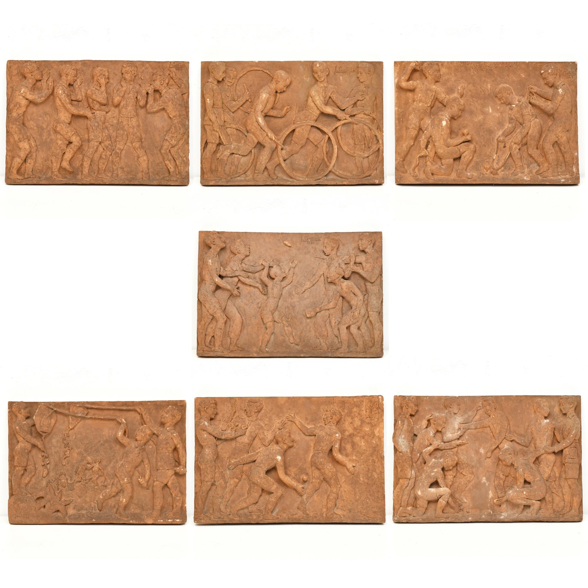 J. CARDELLÀ 1949, relieves. Alegoria al deporte.