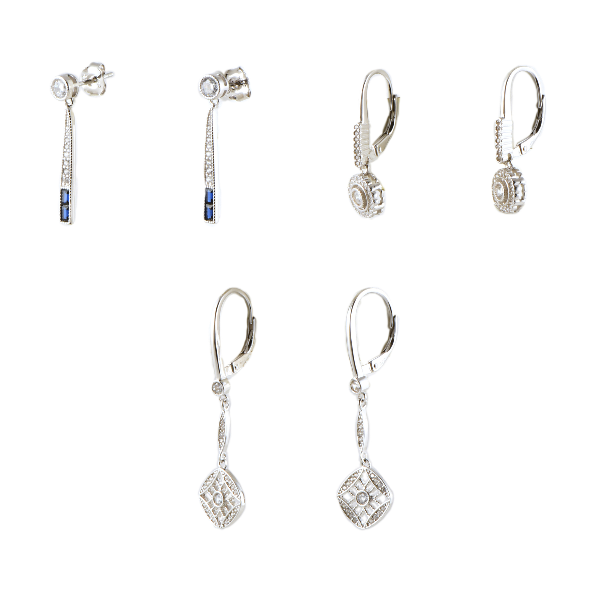 Lote de tres pares de pendientes con circonitas.