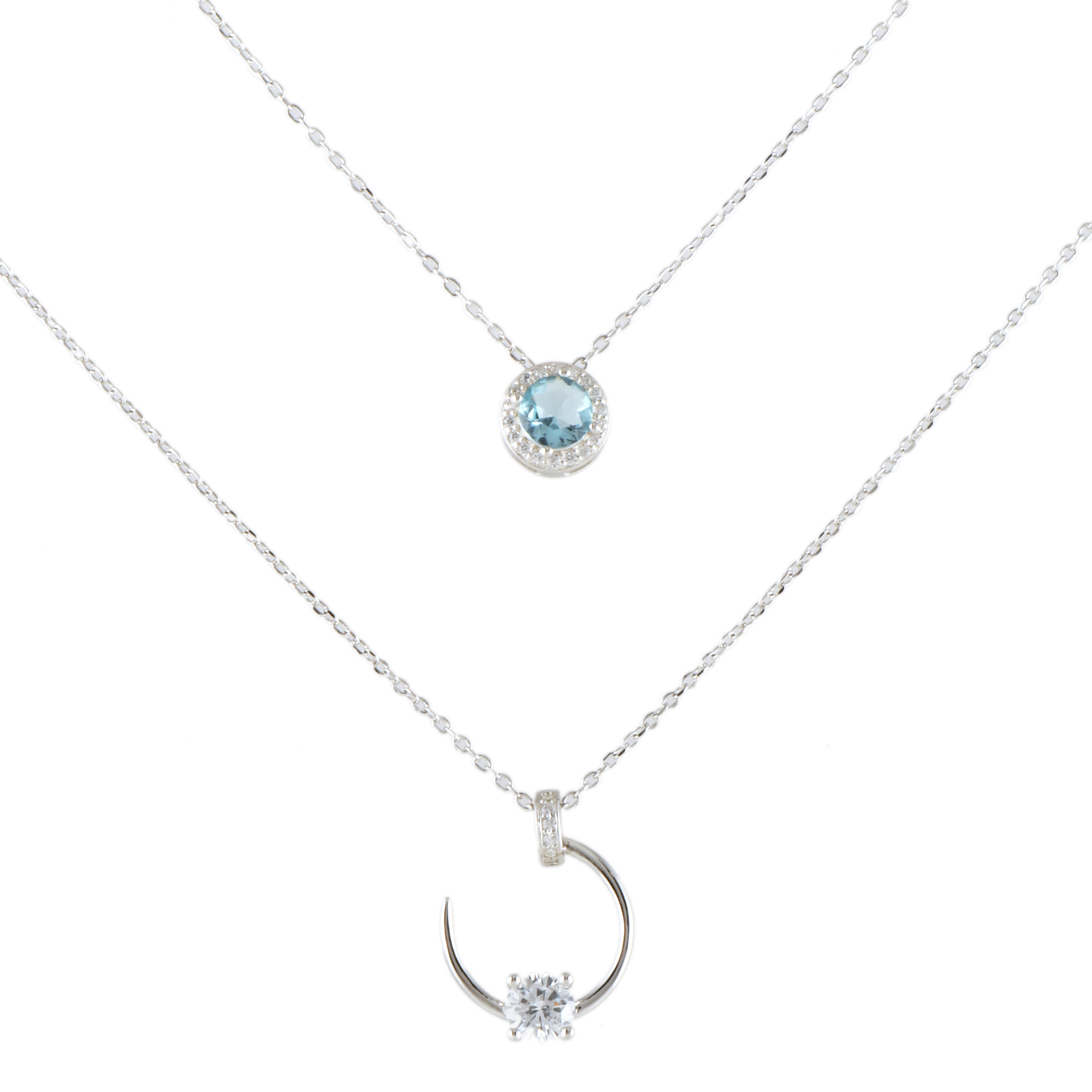 Set of two necklaces with zircons pendants.