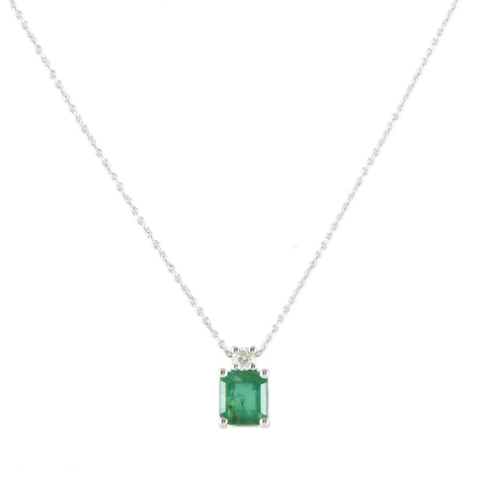 Necklace with emerald and diamond pendant.