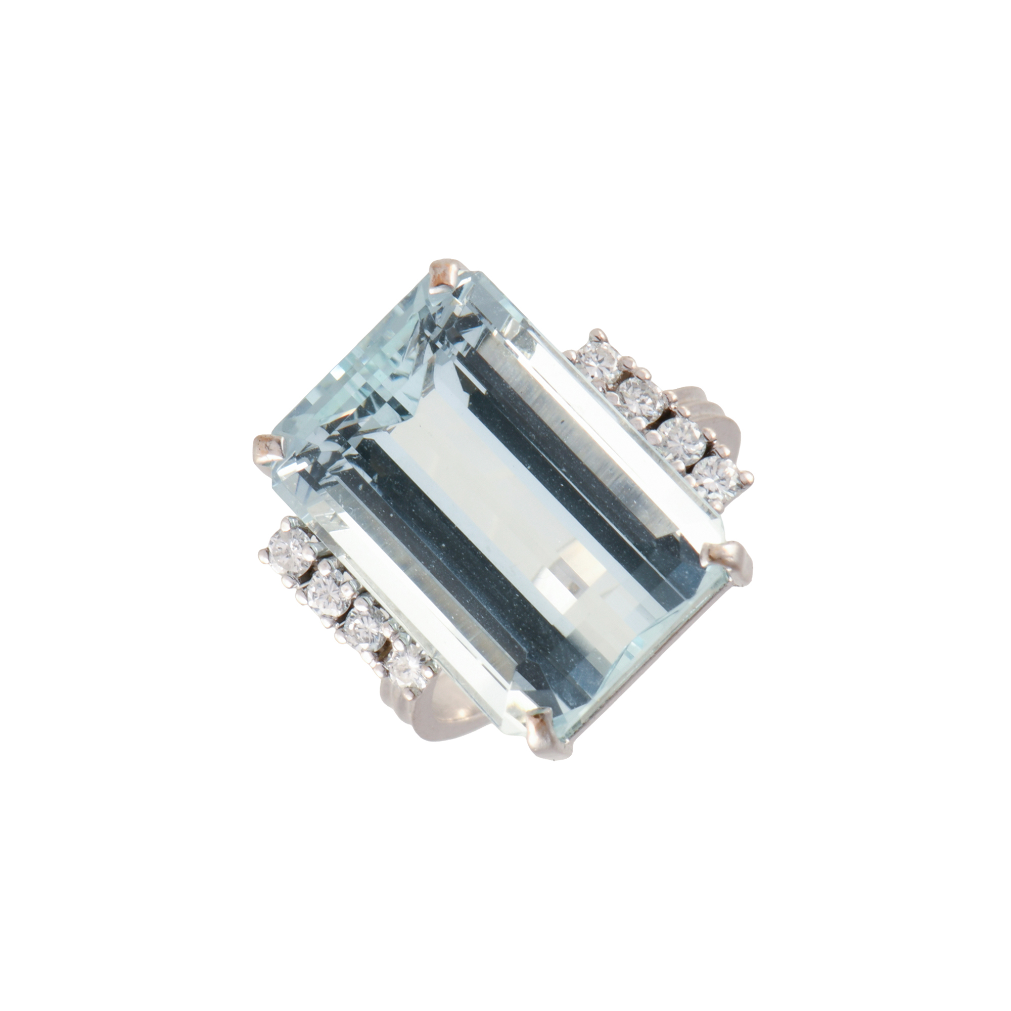 Ring with large aquamarine and diamonds.