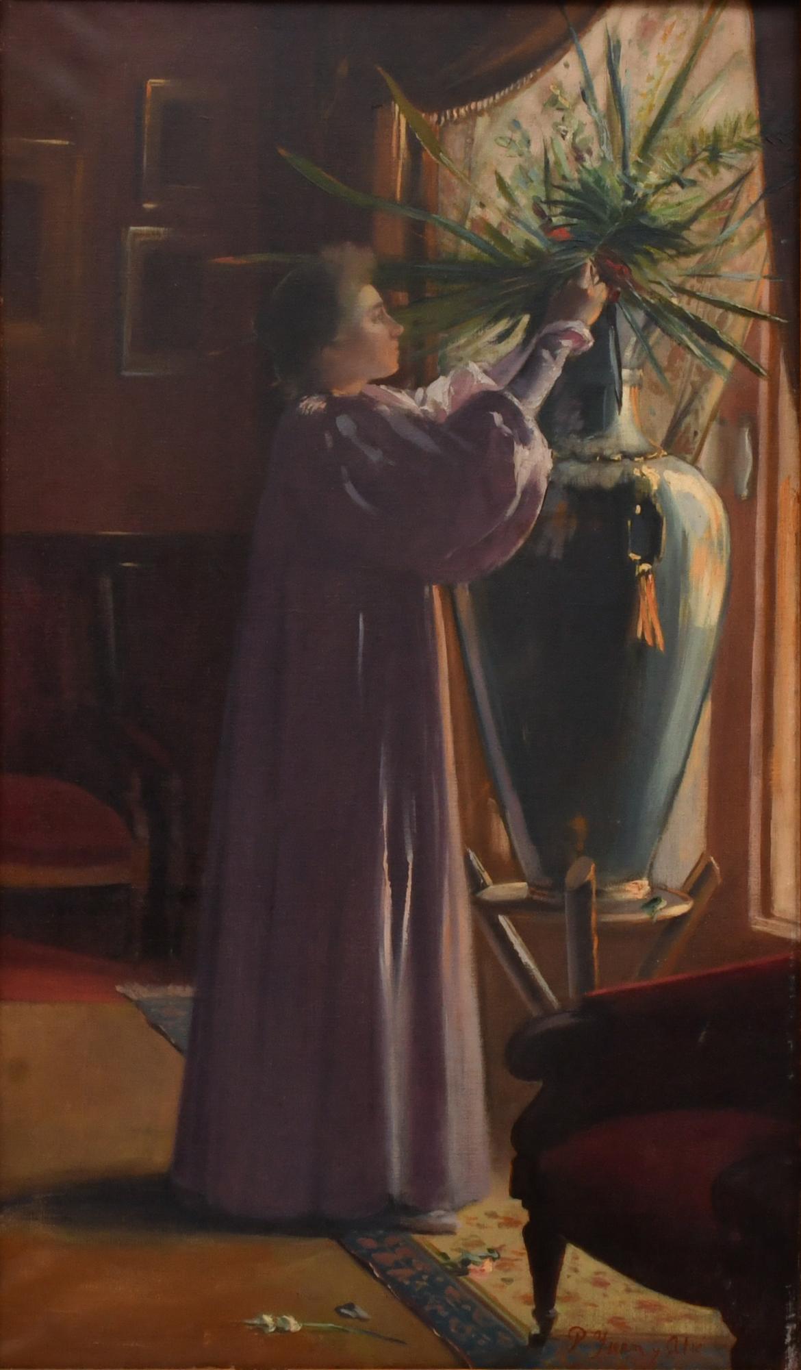 PERE YSERN ALIÉ (1875/76-1946). "Interior con mujer areglan