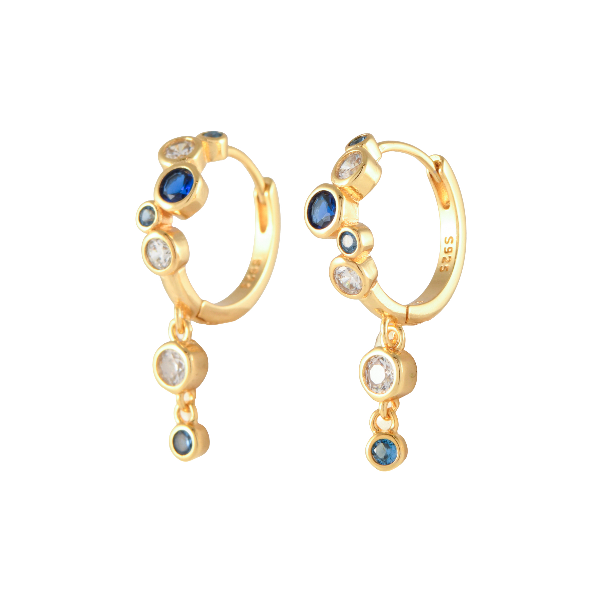 Hoop earrings with coloured zircons.