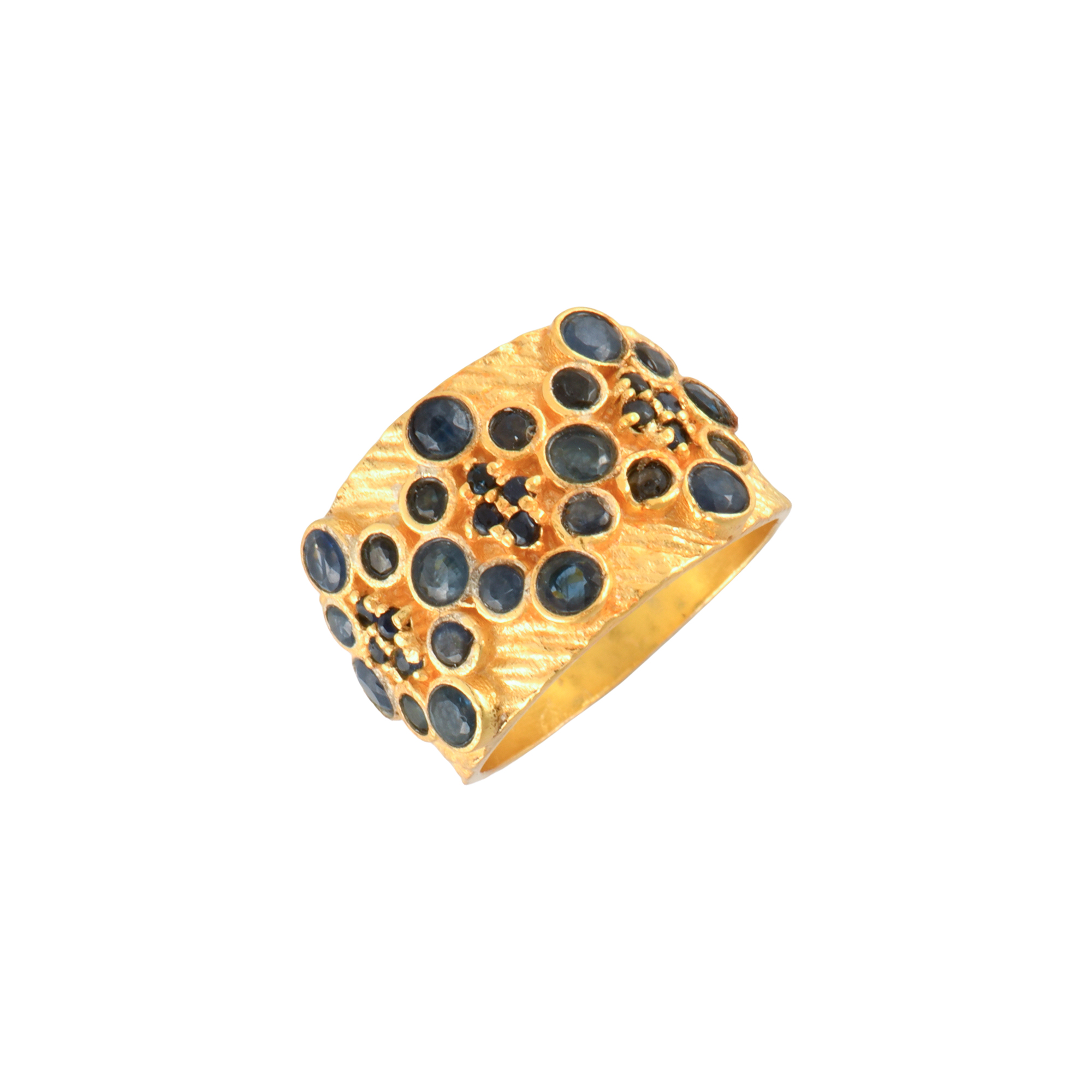 Wide ring with sapphires.