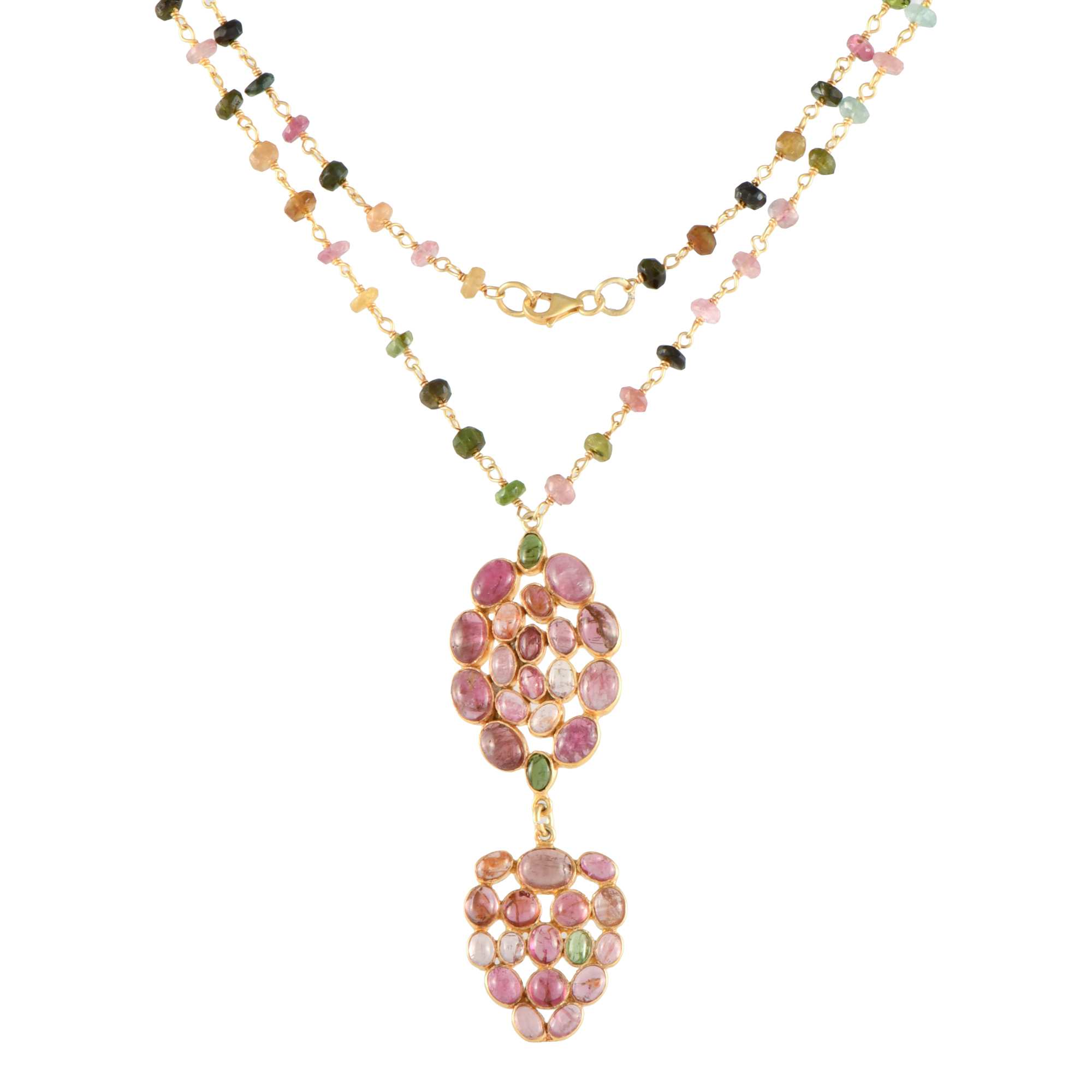 Necklace with double pendant medallion of multicoloured tou