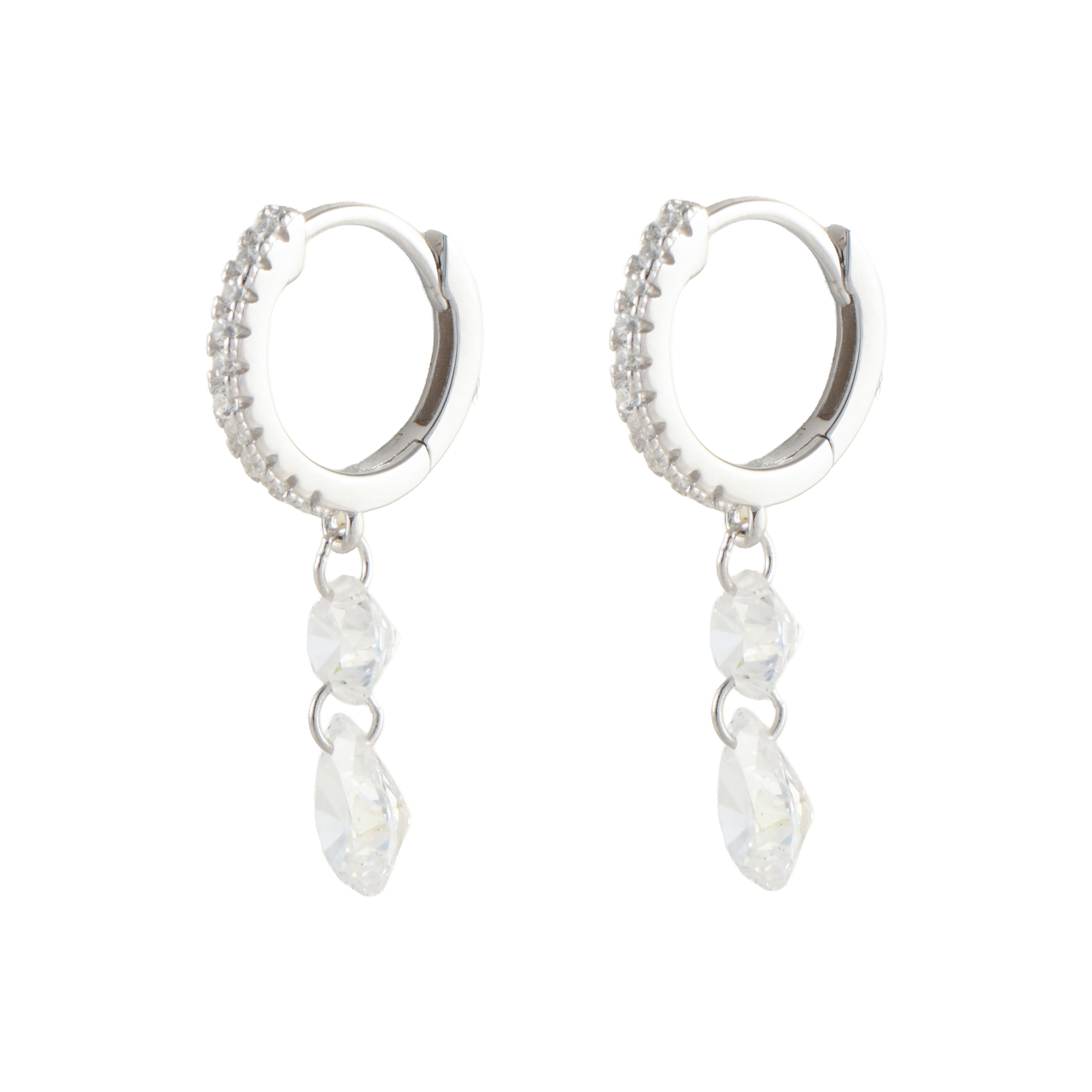 Hoop earrings with pendant zircons.