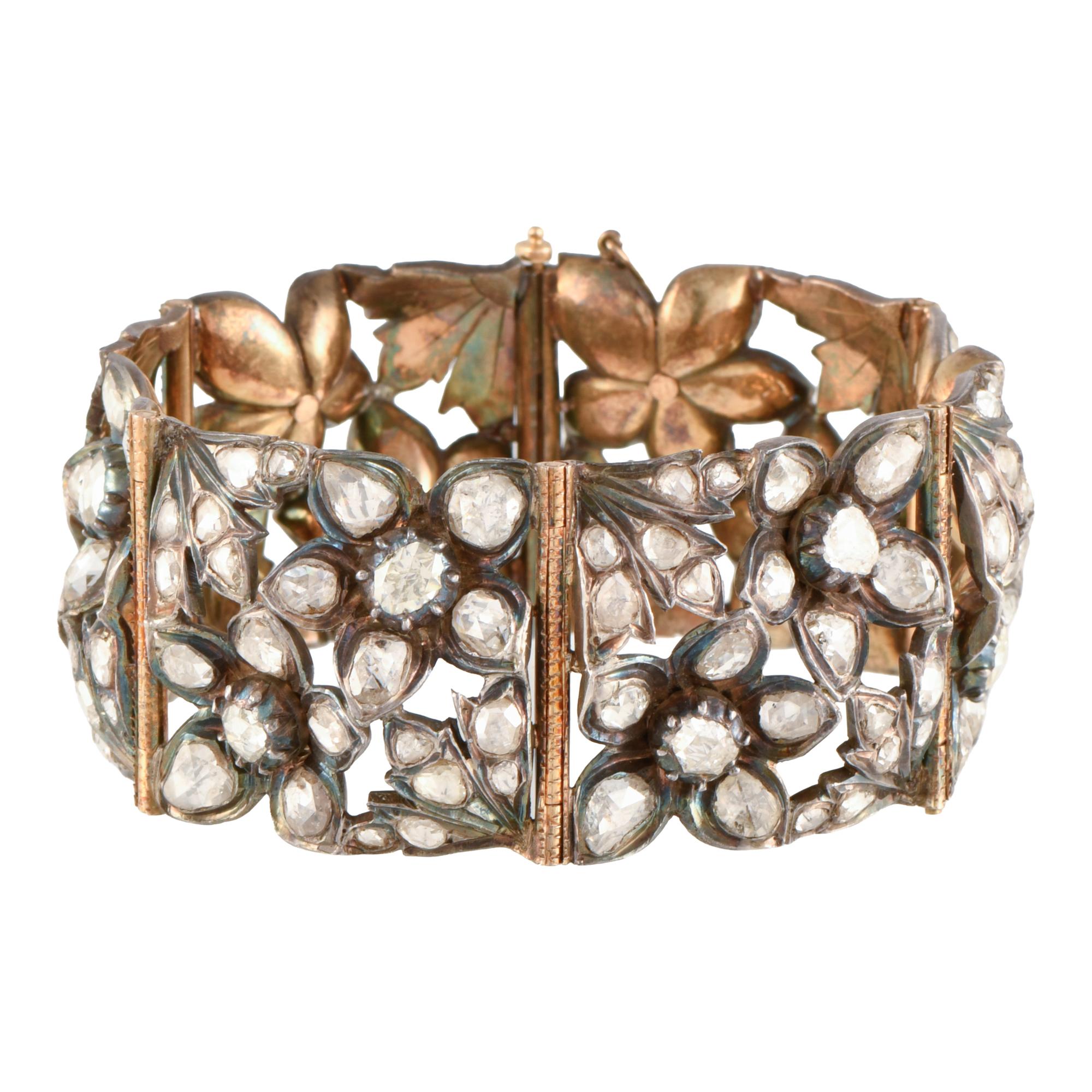Pulsera ancha semi-rígida articulada belle époque con diama