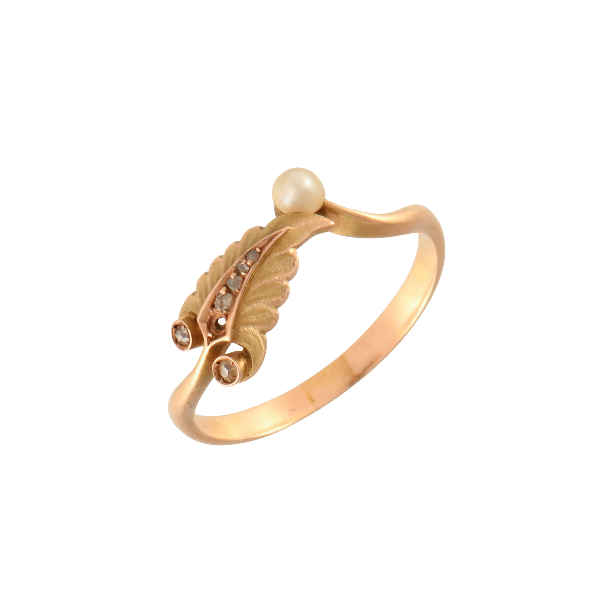 Modernist ring with pearl and diamonds.