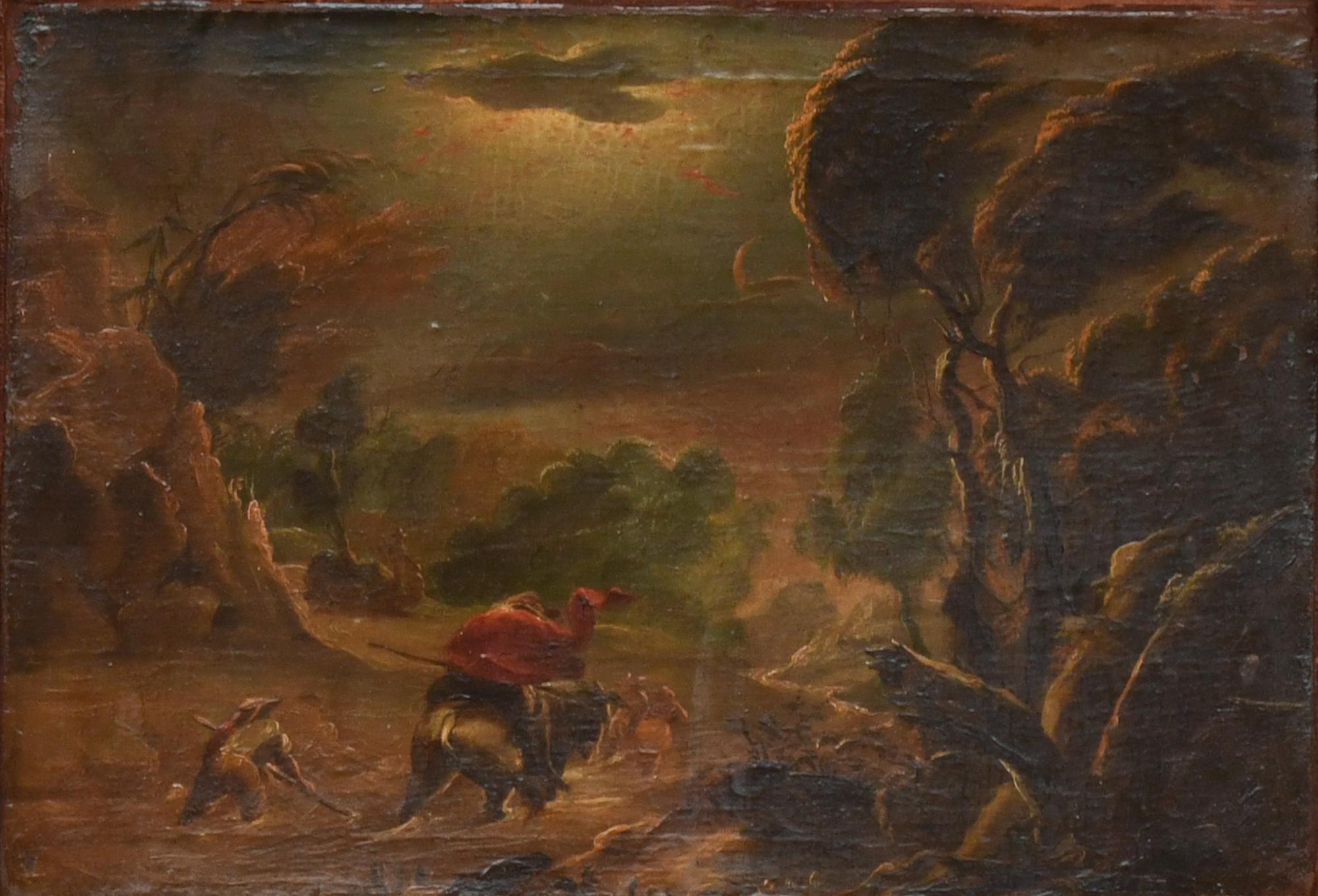 ESCUELA HOLANDESA, SIGLO XVIII "Paisaje con figuras". 