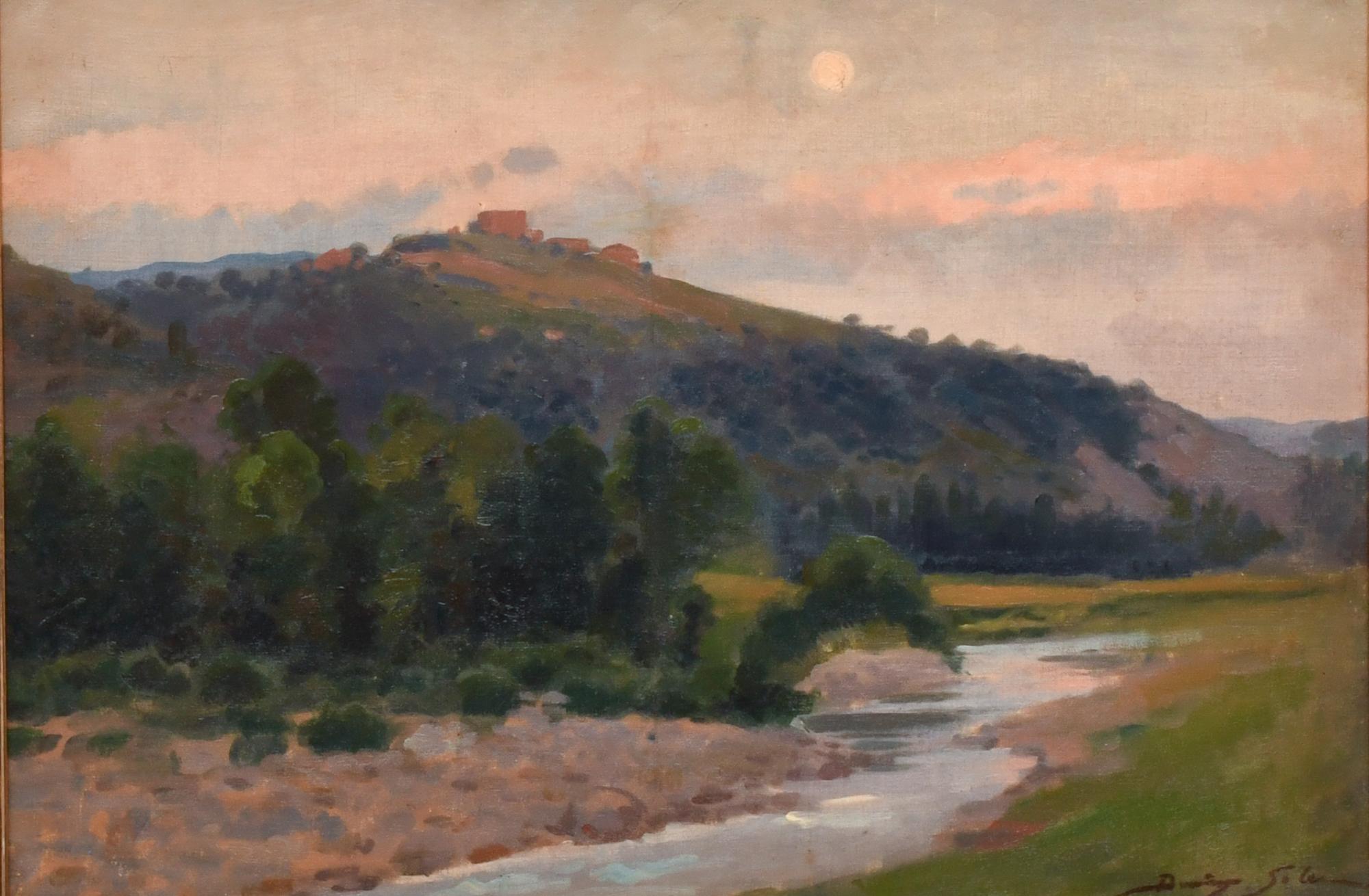 DOMINGO SOLER (1871-1951). "Paisaje al atardecer con río".