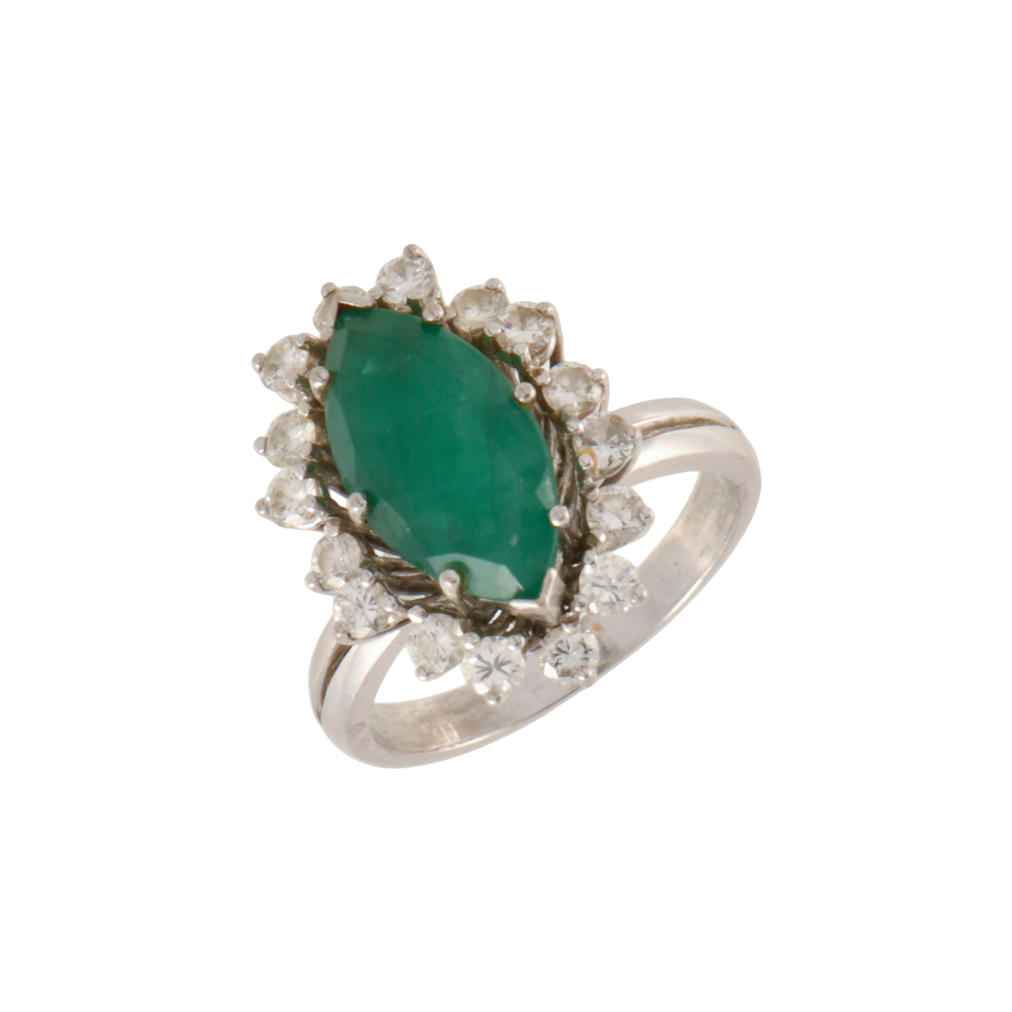 Ring with a green spinel and a diamonds rosette.