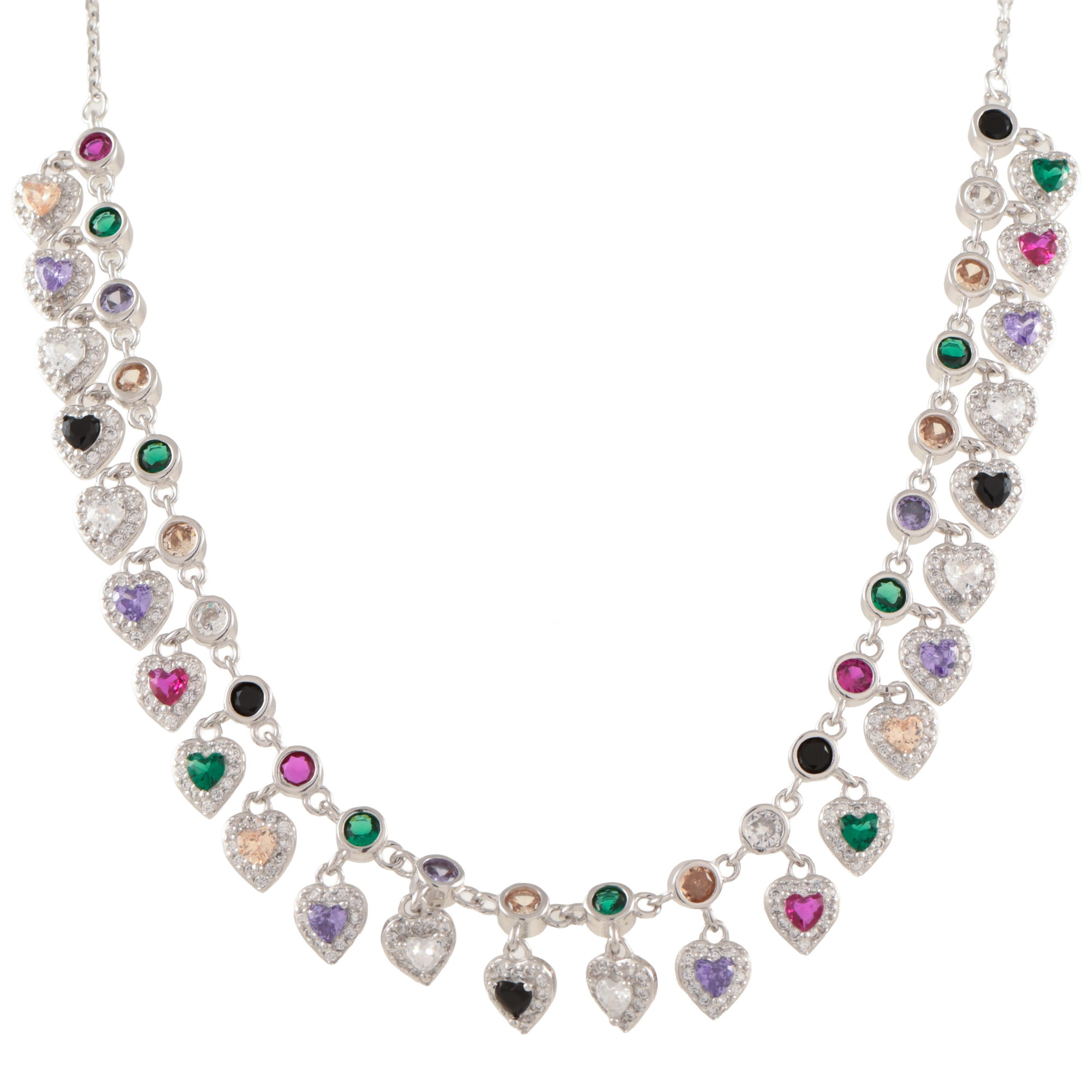 Choker with heart-shaped pendants and multicoloured glass.