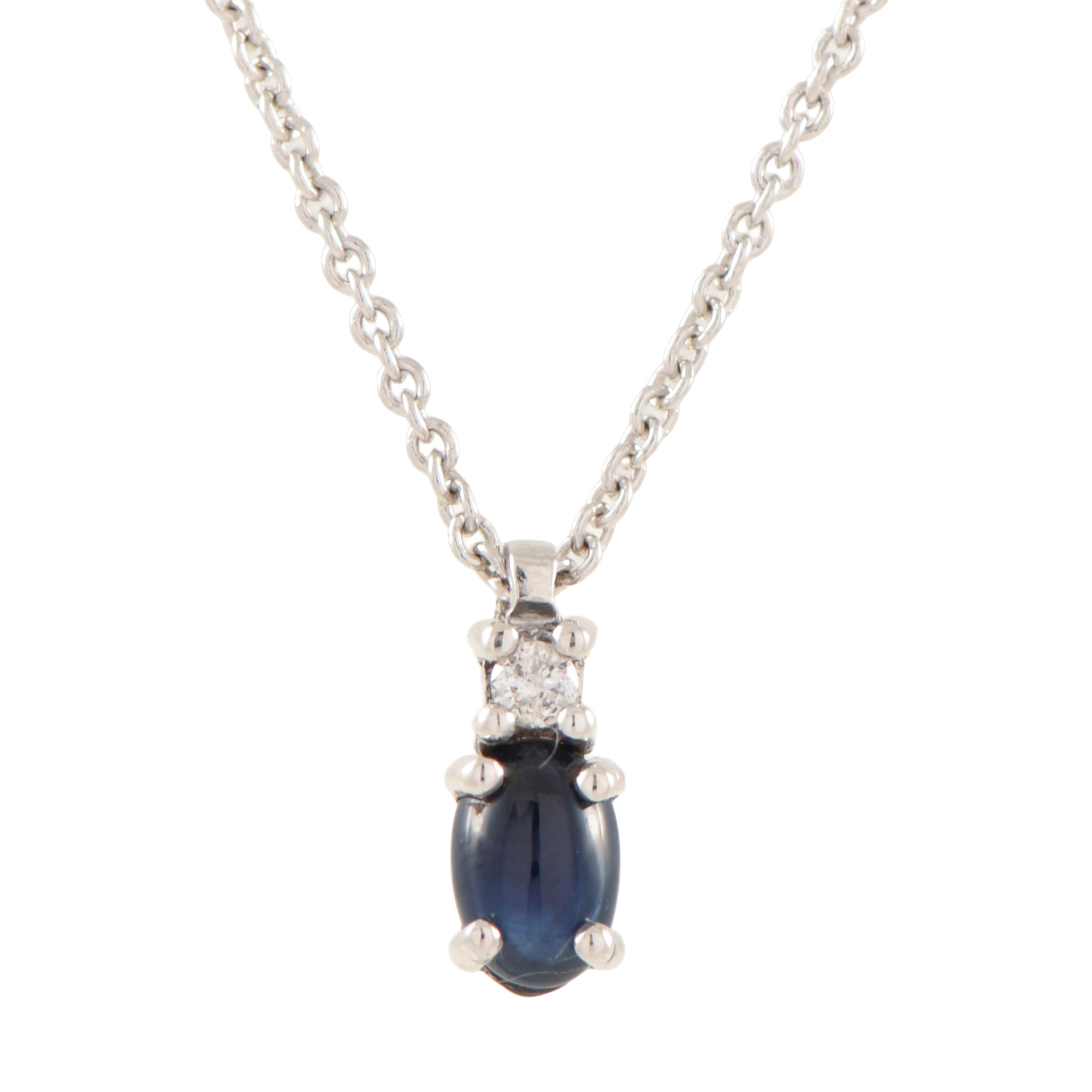 Necklace with a sapphire and diamonds pendant.