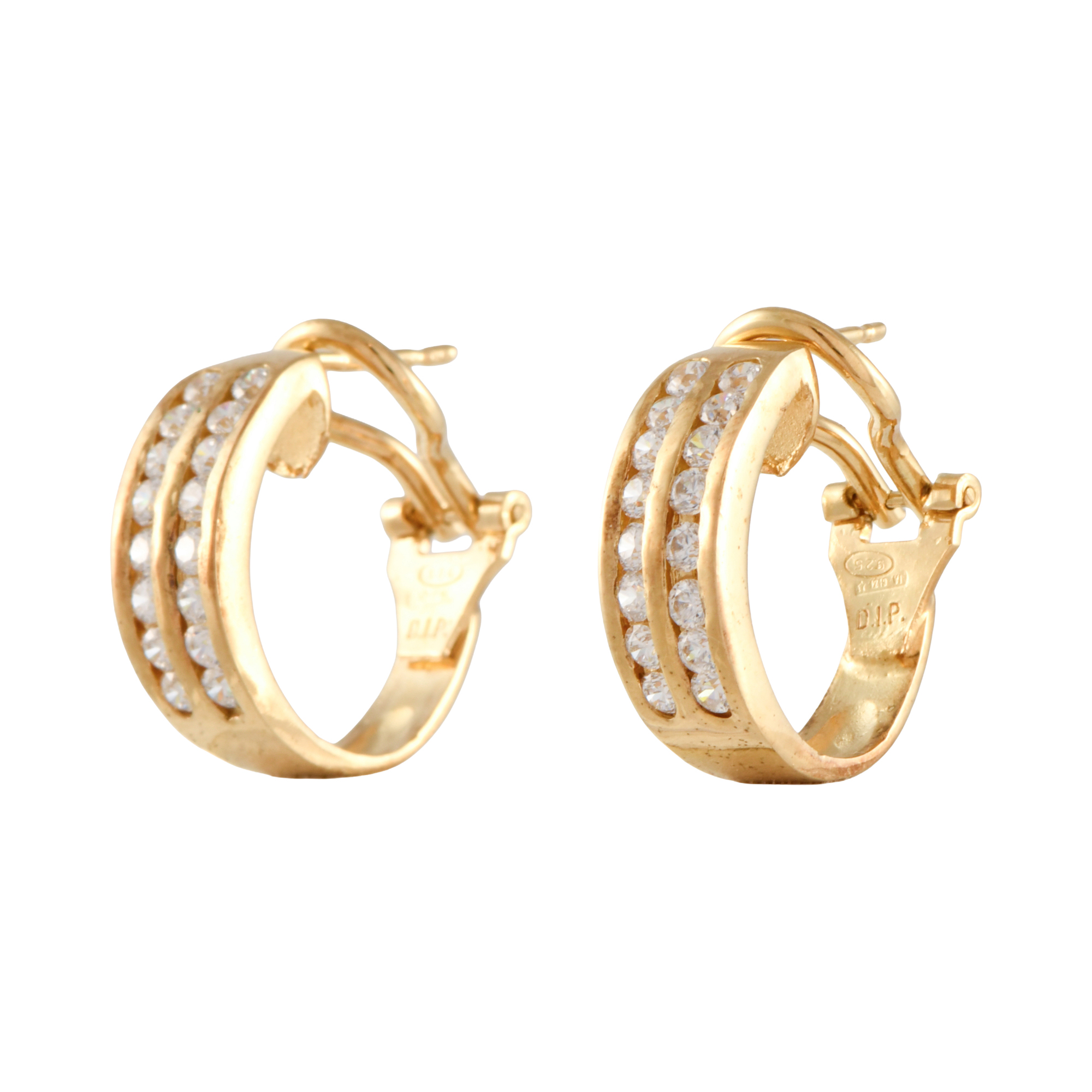 Pendientes aros anchos con doble carril de circonitas.