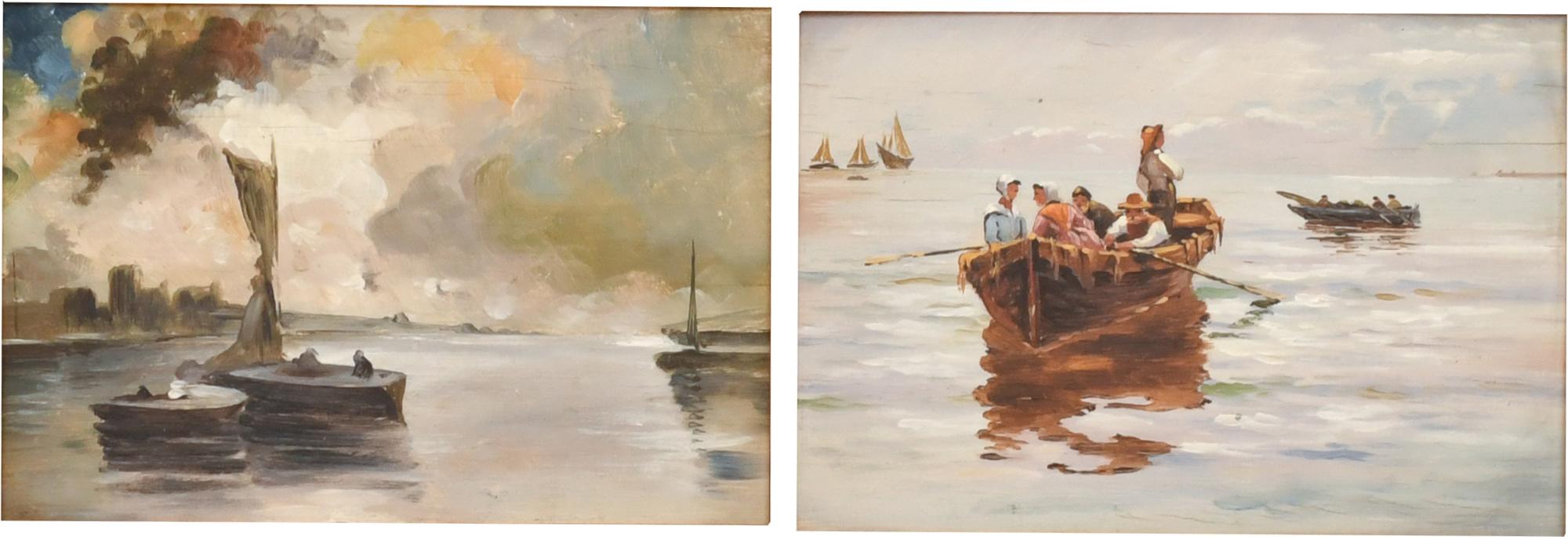 20TH CENTURY CATALAN SCHOOL. Pair of seascapes