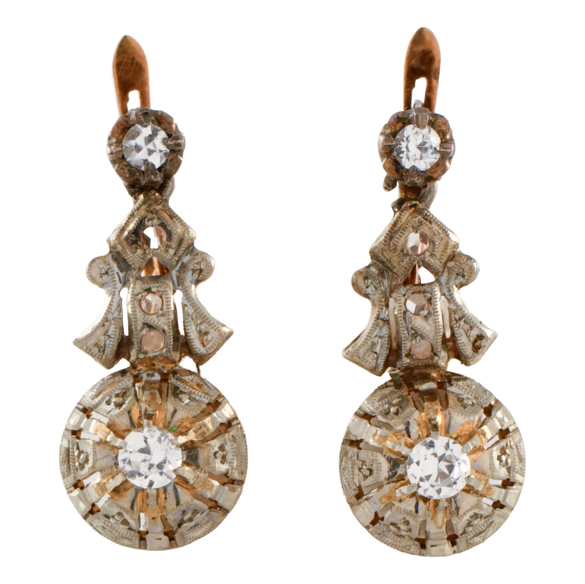 Pendientes largos con diamantes primer tercio del s.XX