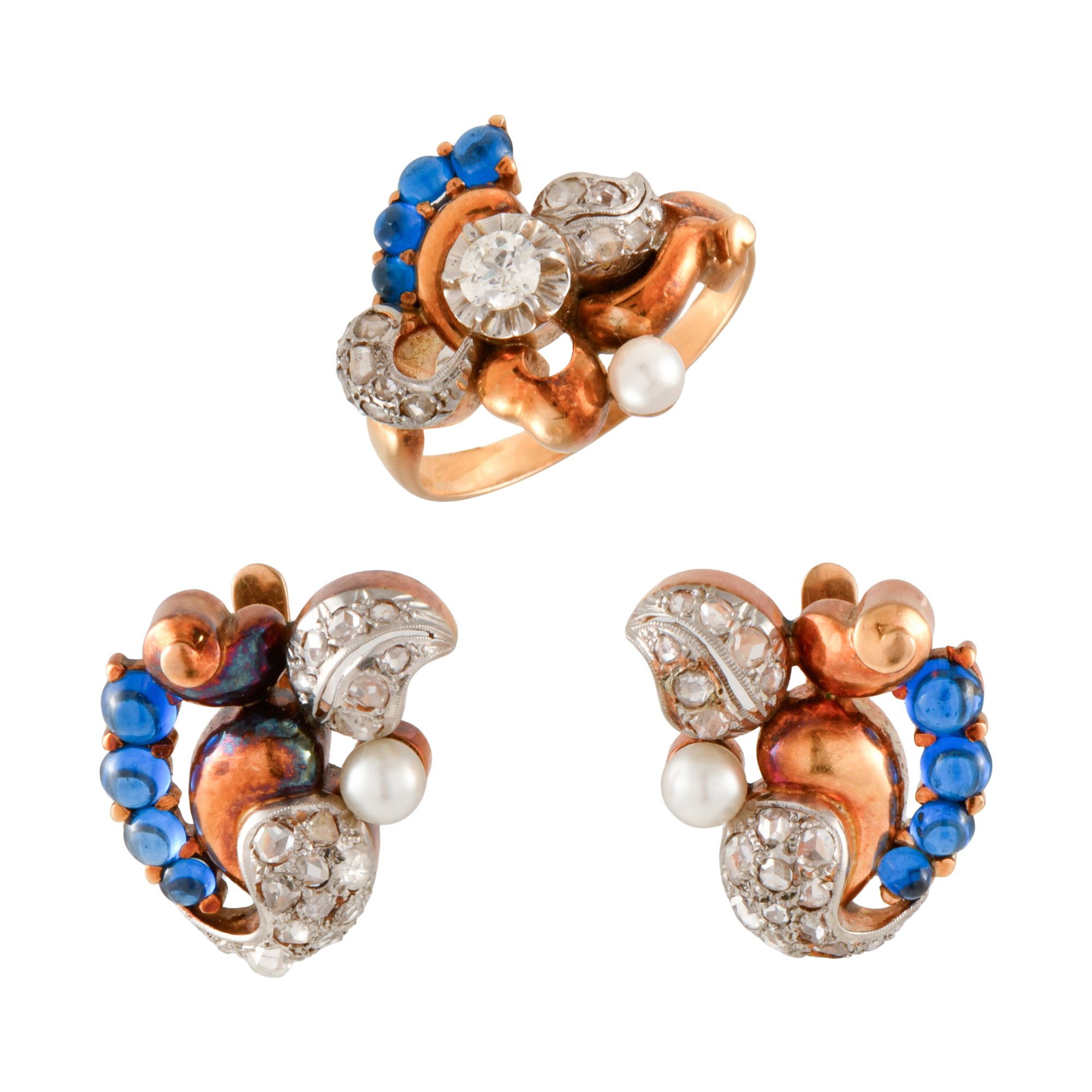 Conjunto de pendientes y anillo años 70.
