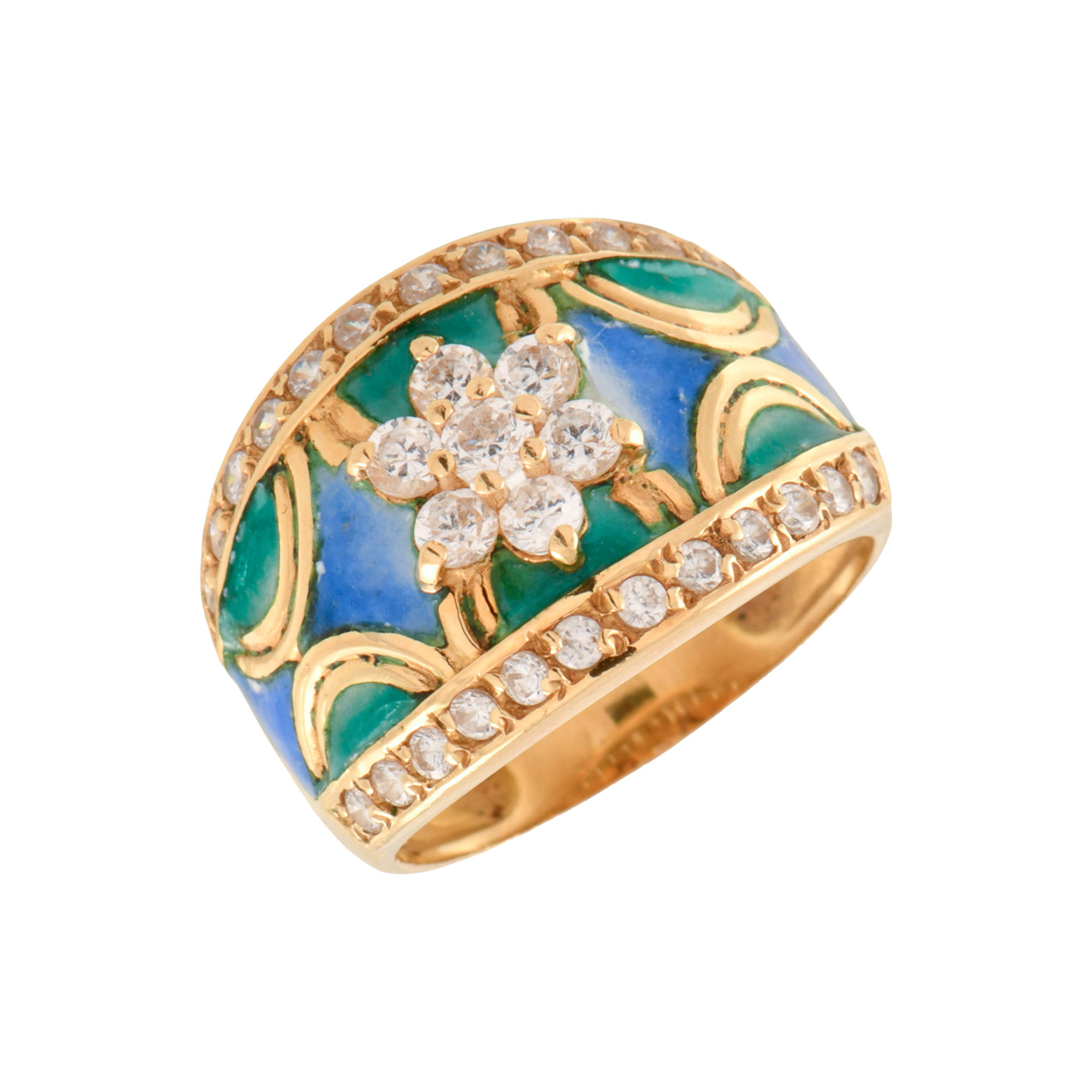 Enamel and diamonds wide ring.