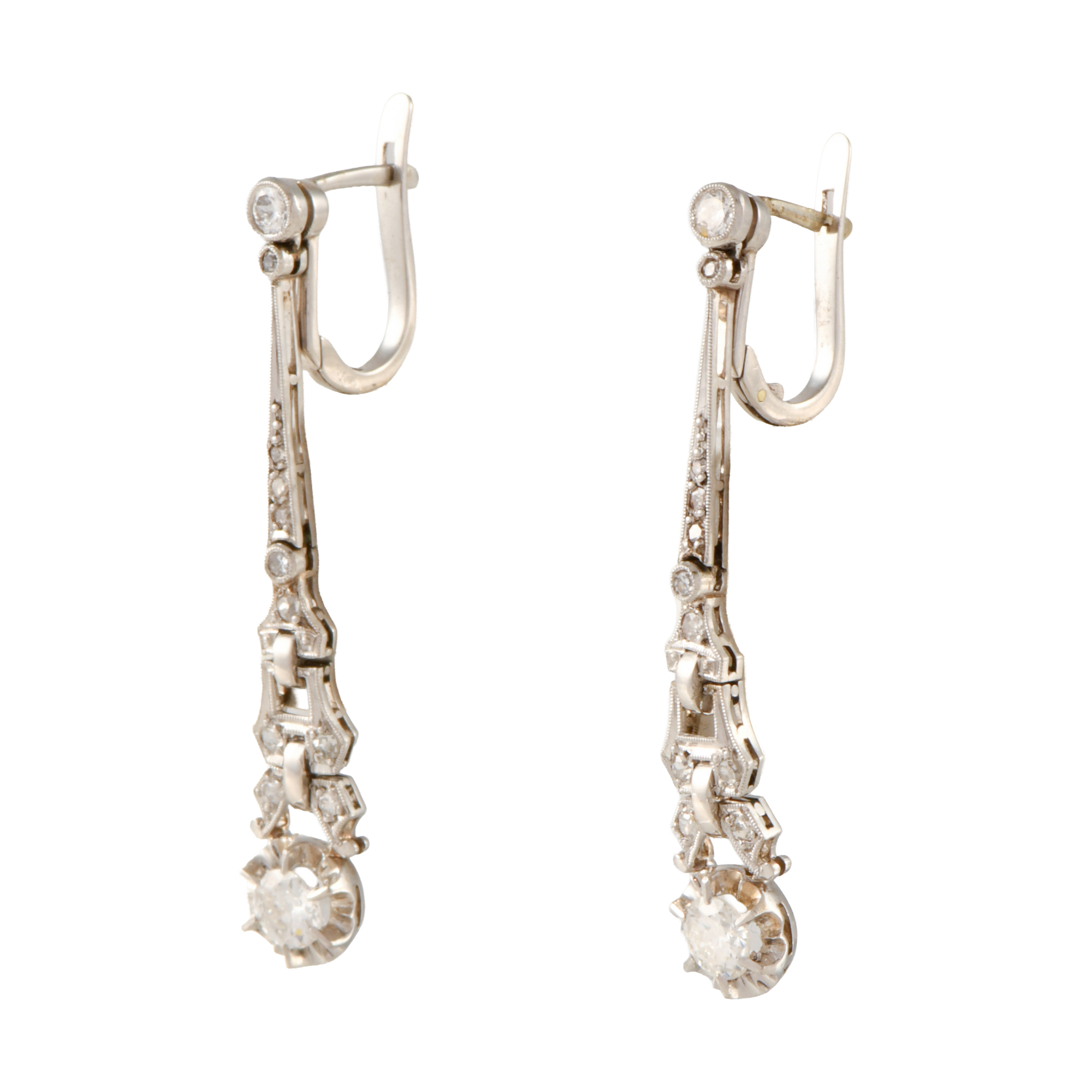 Art Deco diamonds long earrings.