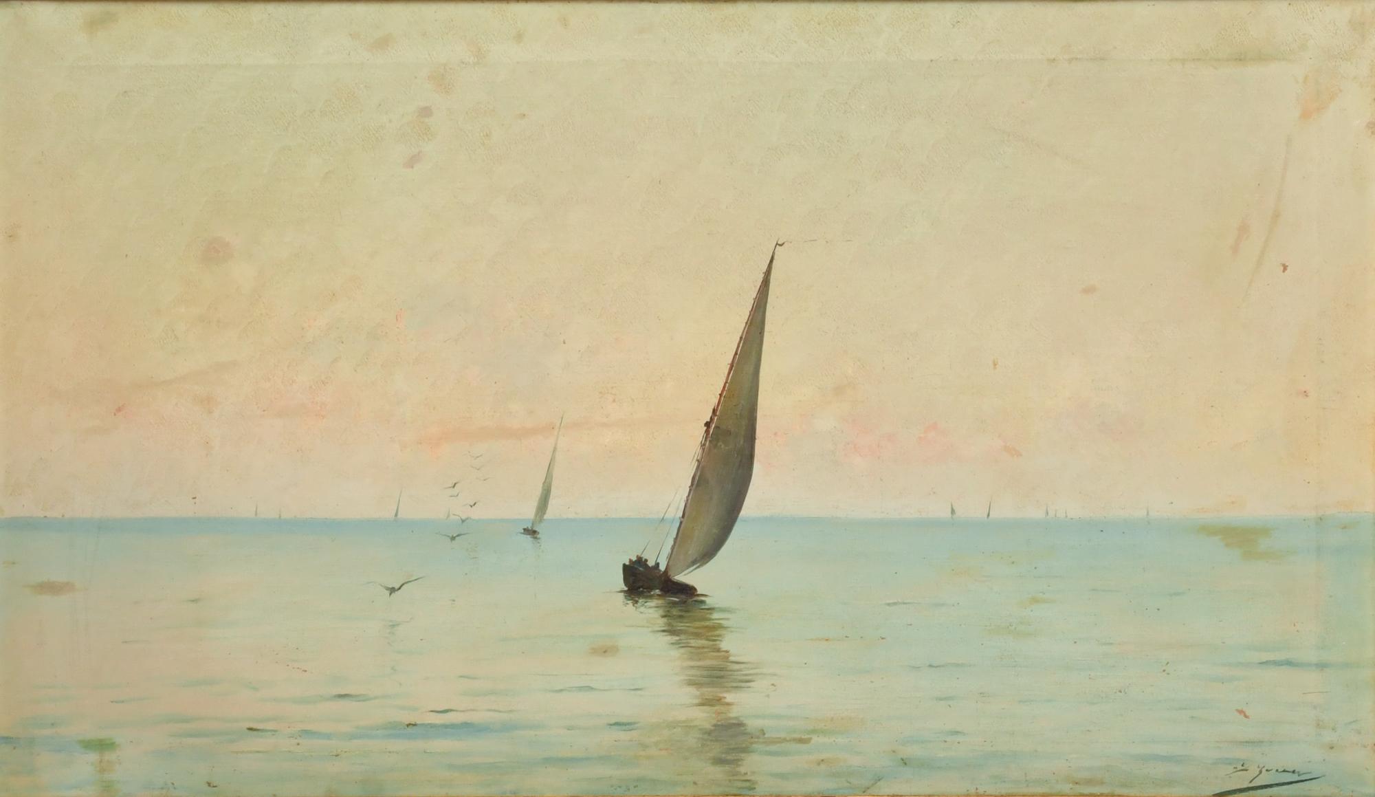 LLUÍS GRANER (1863-1929) "Seascape with a sailboat".
