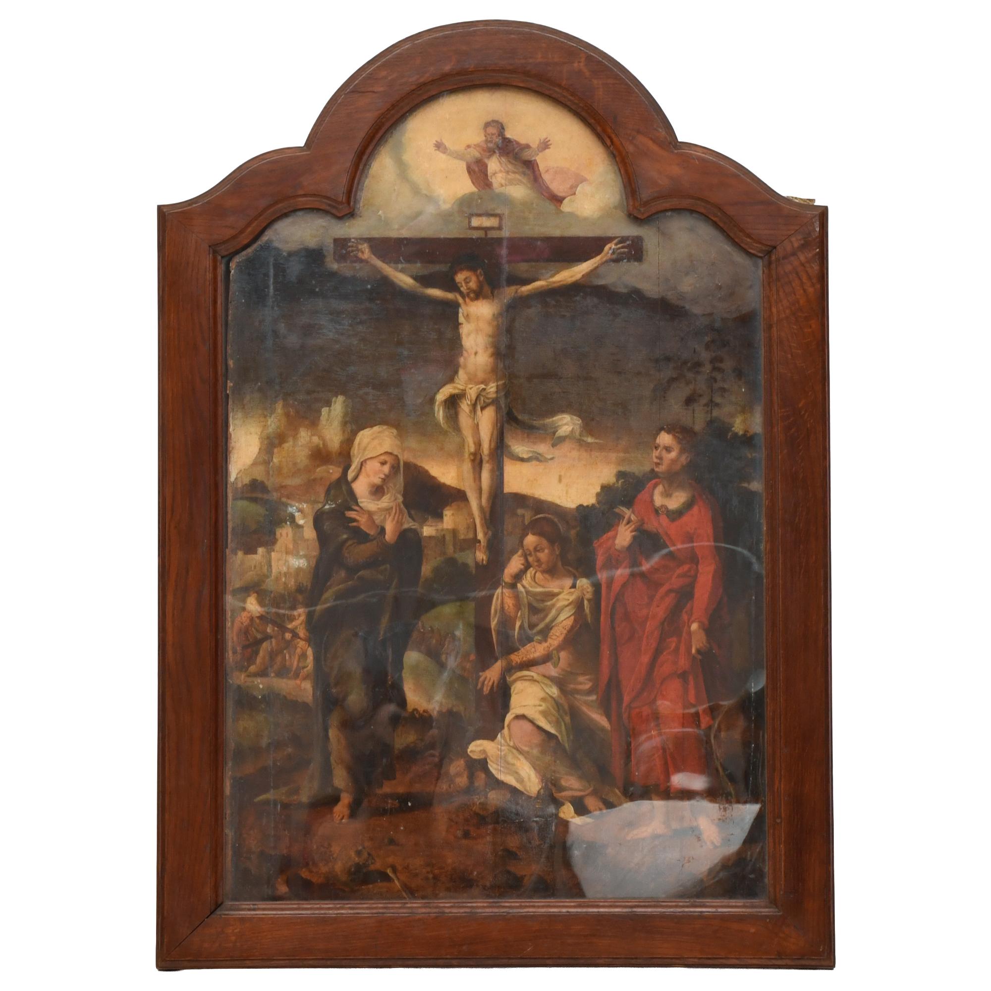 16TH CENTURY FLEMISH SCHOOL. 'Crucifixion of Christ with Ma